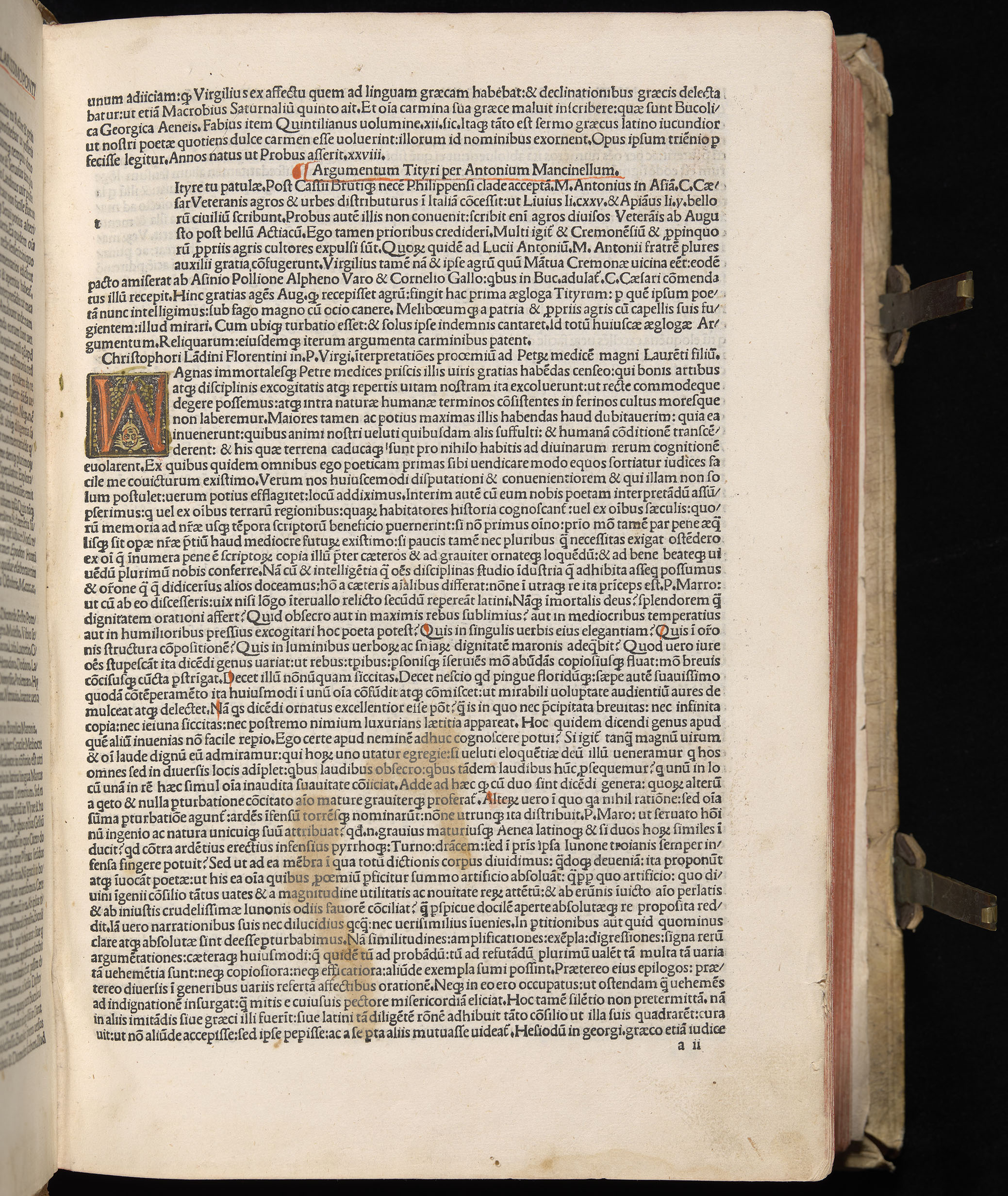 Vergilius cum c?mentariis quinque videlicet: Seruii, Landini, Ant. Mancinelli, Donati, Domitii. (M. Vegius' Book XIII addition to the Aen. Also Priapeia and Catalecta.) / Colophon: Impressu Venetiis per Bartolome? de Zanis de Portesio. . . . M.cccc.xciii. Stamped vellum with clasps. Very rare. Fol. - Image 11