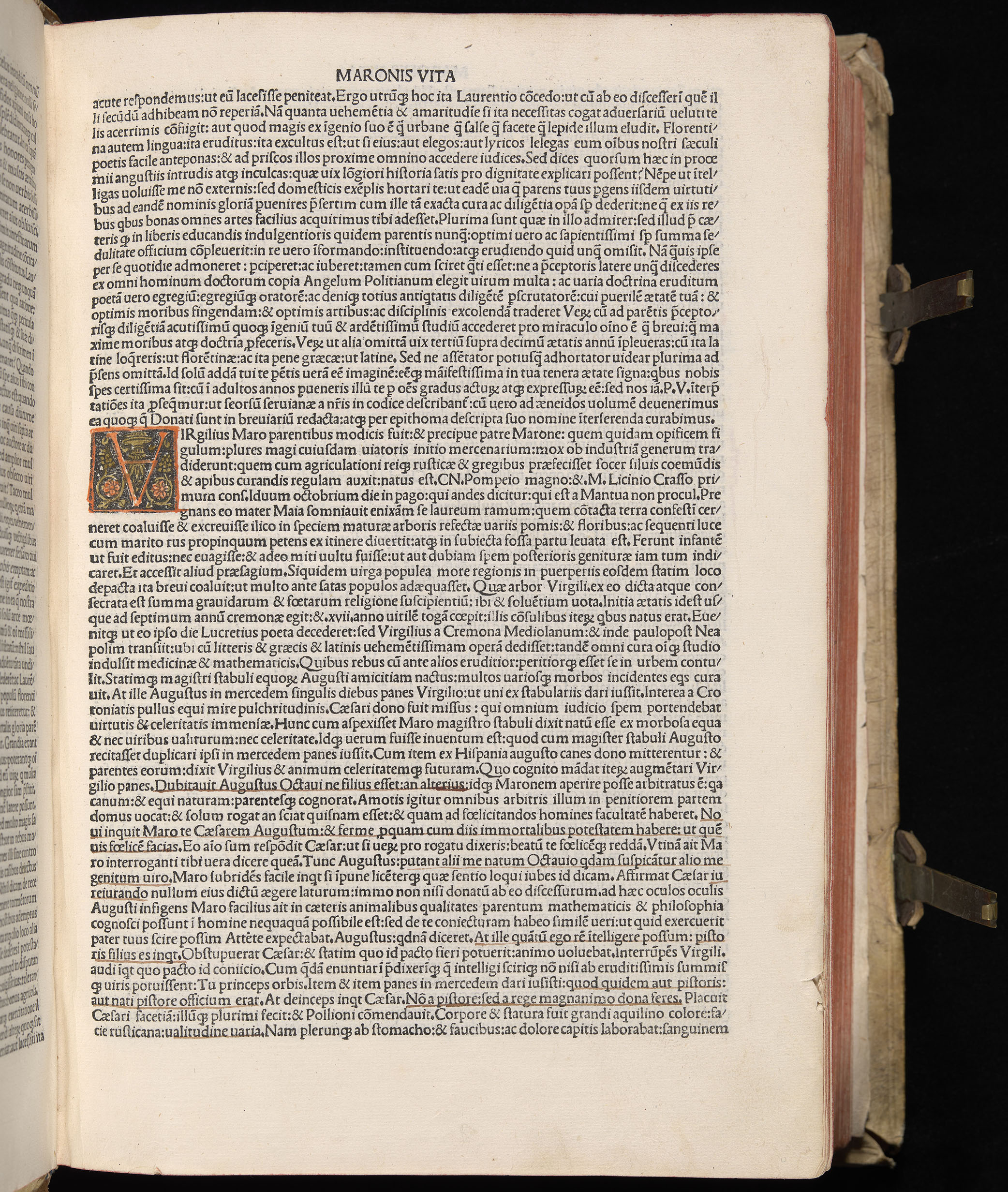 Vergilius cum c?mentariis quinque videlicet: Seruii, Landini, Ant. Mancinelli, Donati, Domitii. (M. Vegius' Book XIII addition to the Aen. Also Priapeia and Catalecta.) / Colophon: Impressu Venetiis per Bartolome? de Zanis de Portesio. . . . M.cccc.xciii. Stamped vellum with clasps. Very rare. Fol. - Image 15