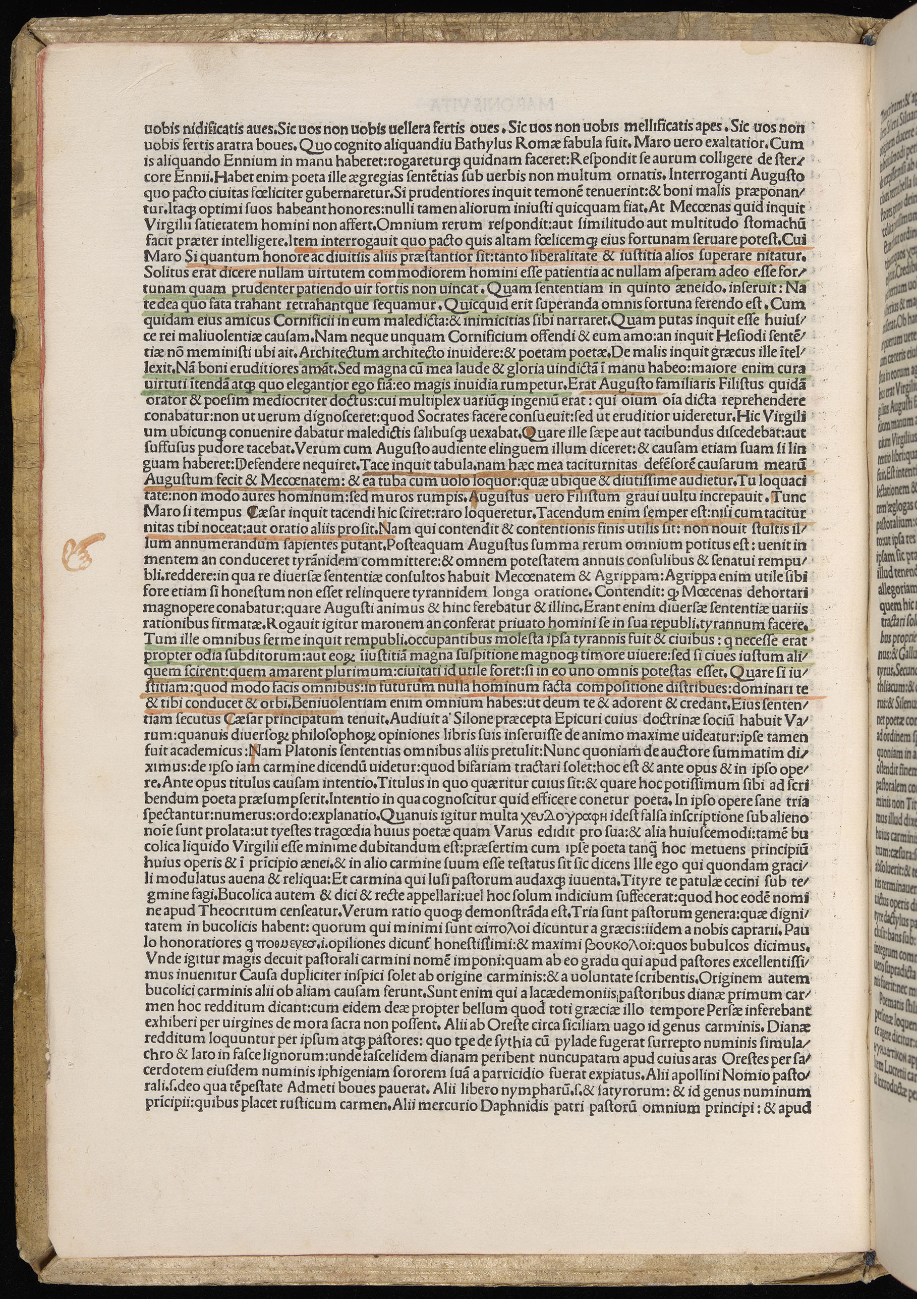Vergilius cum c?mentariis quinque videlicet: Seruii, Landini, Ant. Mancinelli, Donati, Domitii. (M. Vegius' Book XIII addition to the Aen. Also Priapeia and Catalecta.) / Colophon: Impressu Venetiis per Bartolome? de Zanis de Portesio. . . . M.cccc.xciii. Stamped vellum with clasps. Very rare. Fol. - Image 18