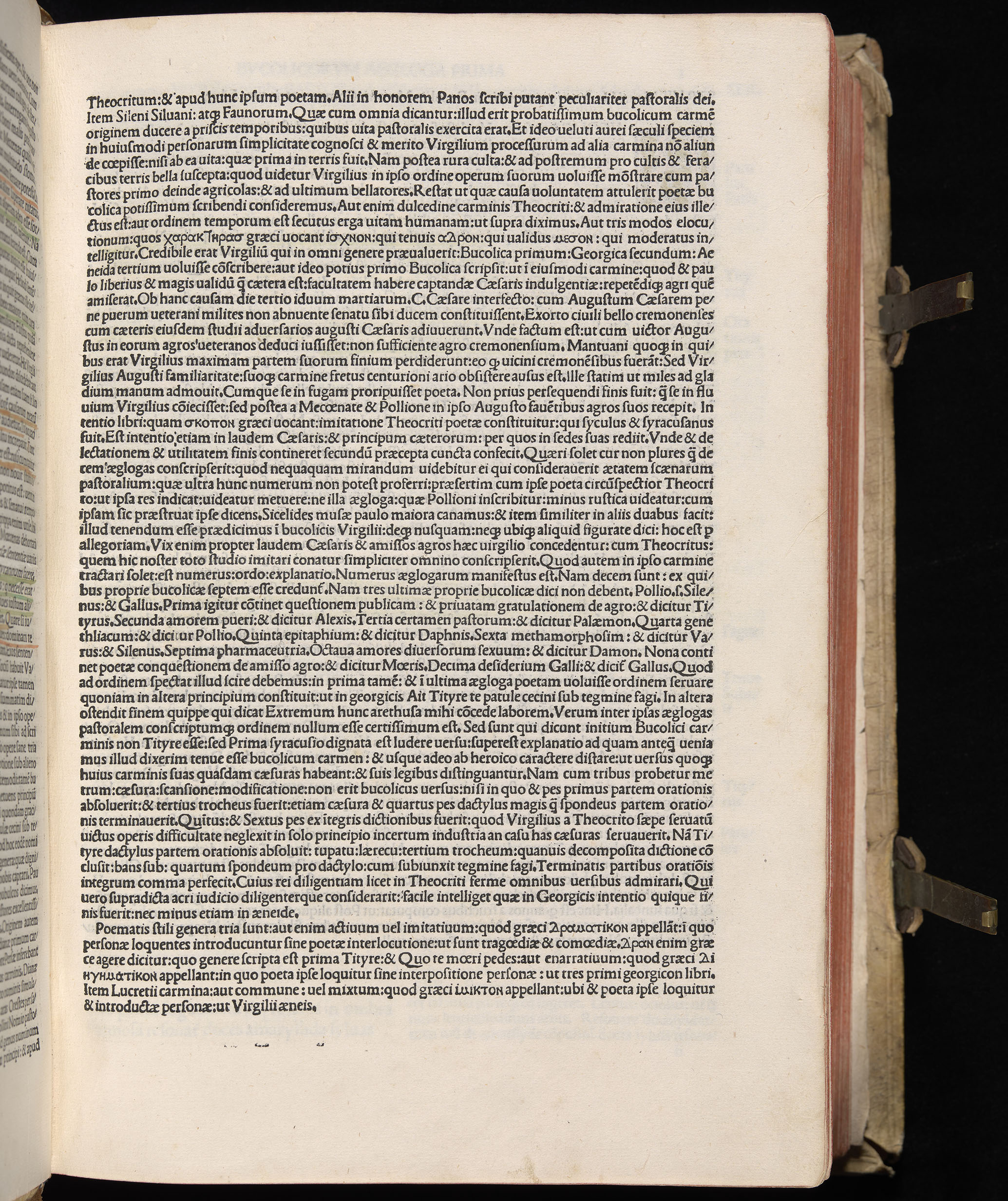 Vergilius cum c?mentariis quinque videlicet: Seruii, Landini, Ant. Mancinelli, Donati, Domitii. (M. Vegius' Book XIII addition to the Aen. Also Priapeia and Catalecta.) / Colophon: Impressu Venetiis per Bartolome? de Zanis de Portesio. . . . M.cccc.xciii. Stamped vellum with clasps. Very rare. Fol. - Image 19