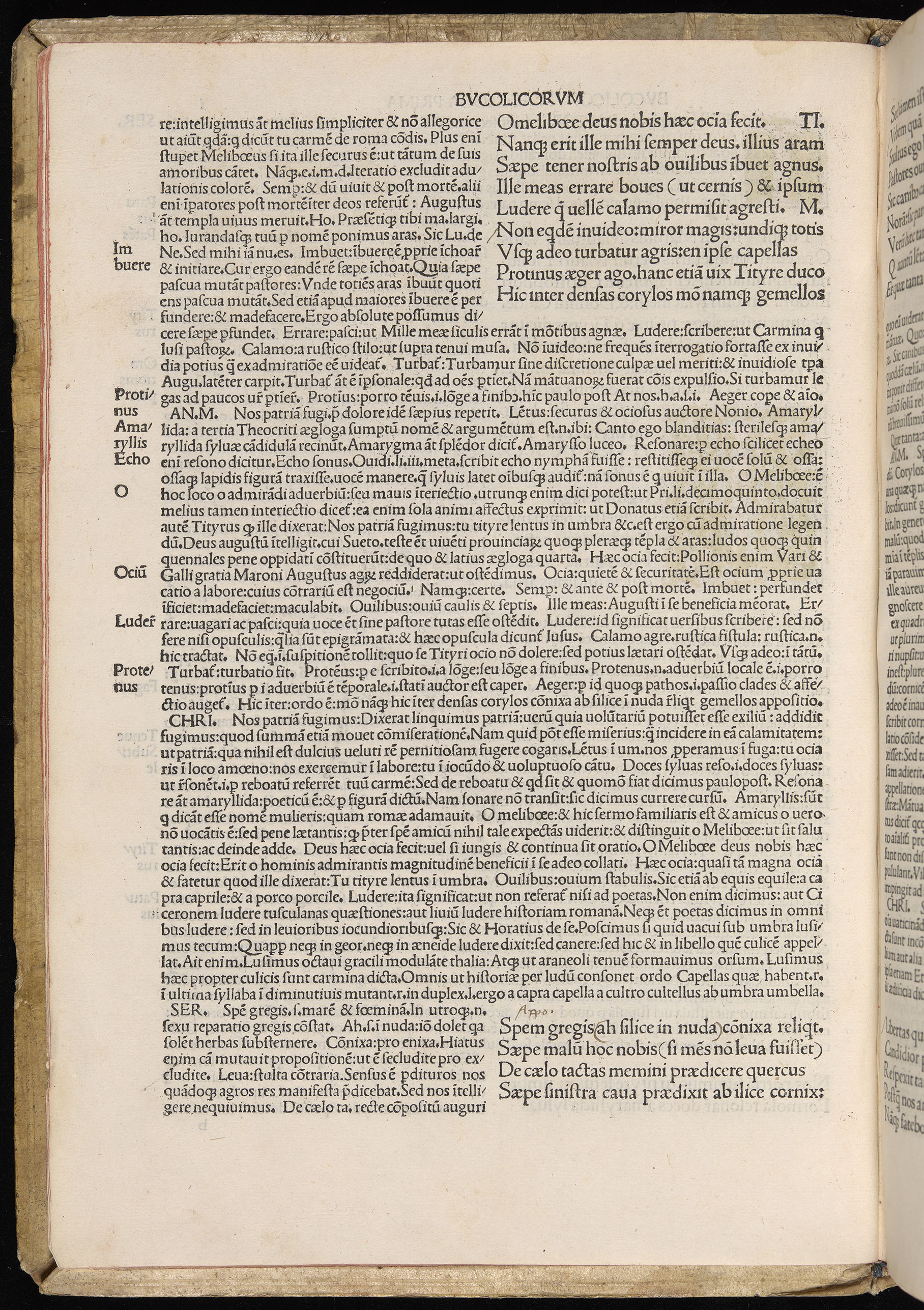 Vergilius cum c?mentariis quinque videlicet: Seruii, Landini, Ant. Mancinelli, Donati, Domitii. (M. Vegius' Book XIII addition to the Aen. Also Priapeia and Catalecta.) / Colophon: Impressu Venetiis per Bartolome? de Zanis de Portesio. . . . M.cccc.xciii. Stamped vellum with clasps. Very rare. Fol. - Image 22