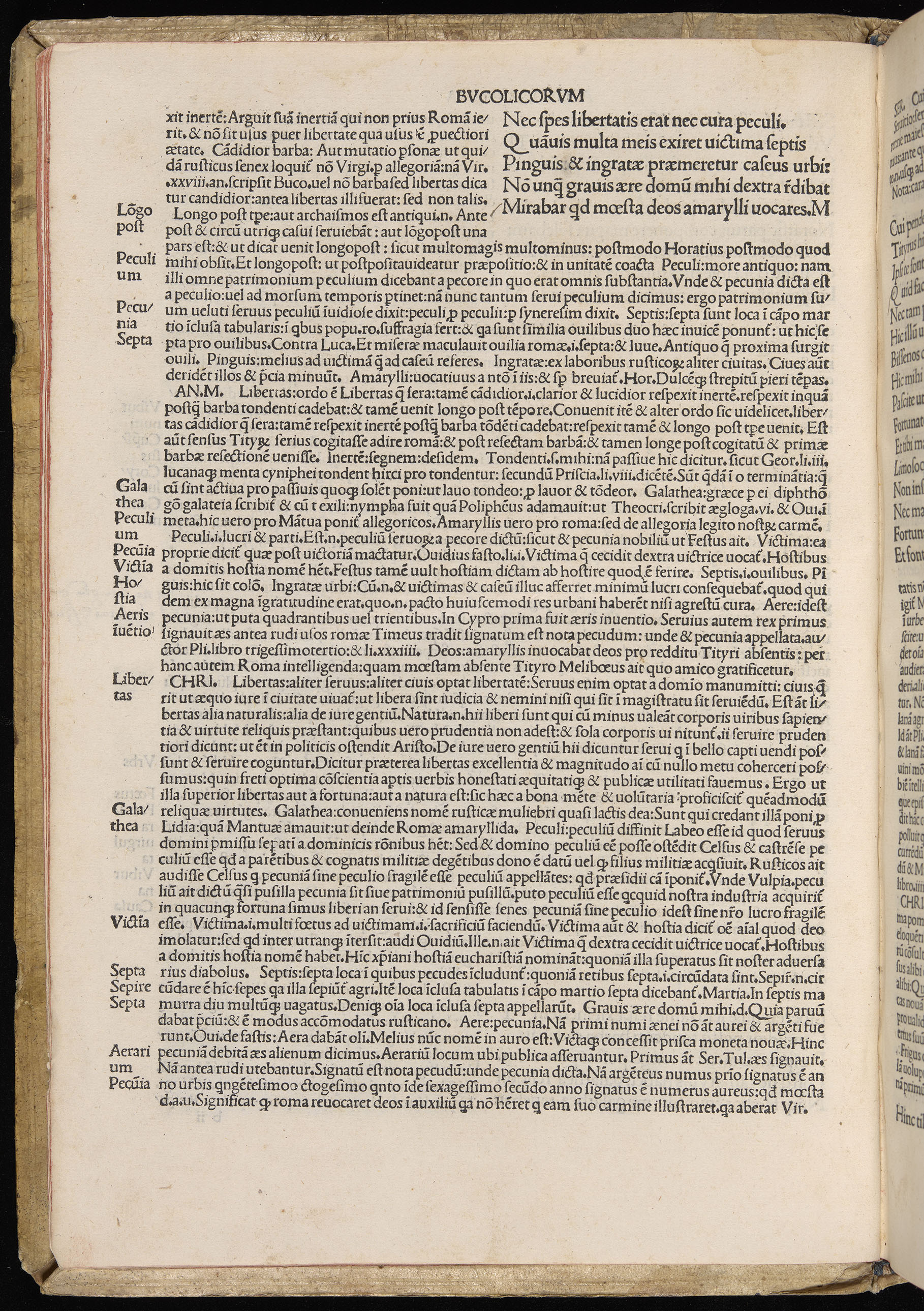 Vergilius cum c?mentariis quinque videlicet: Seruii, Landini, Ant. Mancinelli, Donati, Domitii. (M. Vegius' Book XIII addition to the Aen. Also Priapeia and Catalecta.) / Colophon: Impressu Venetiis per Bartolome? de Zanis de Portesio. . . . M.cccc.xciii. Stamped vellum with clasps. Very rare. Fol. - Image 24