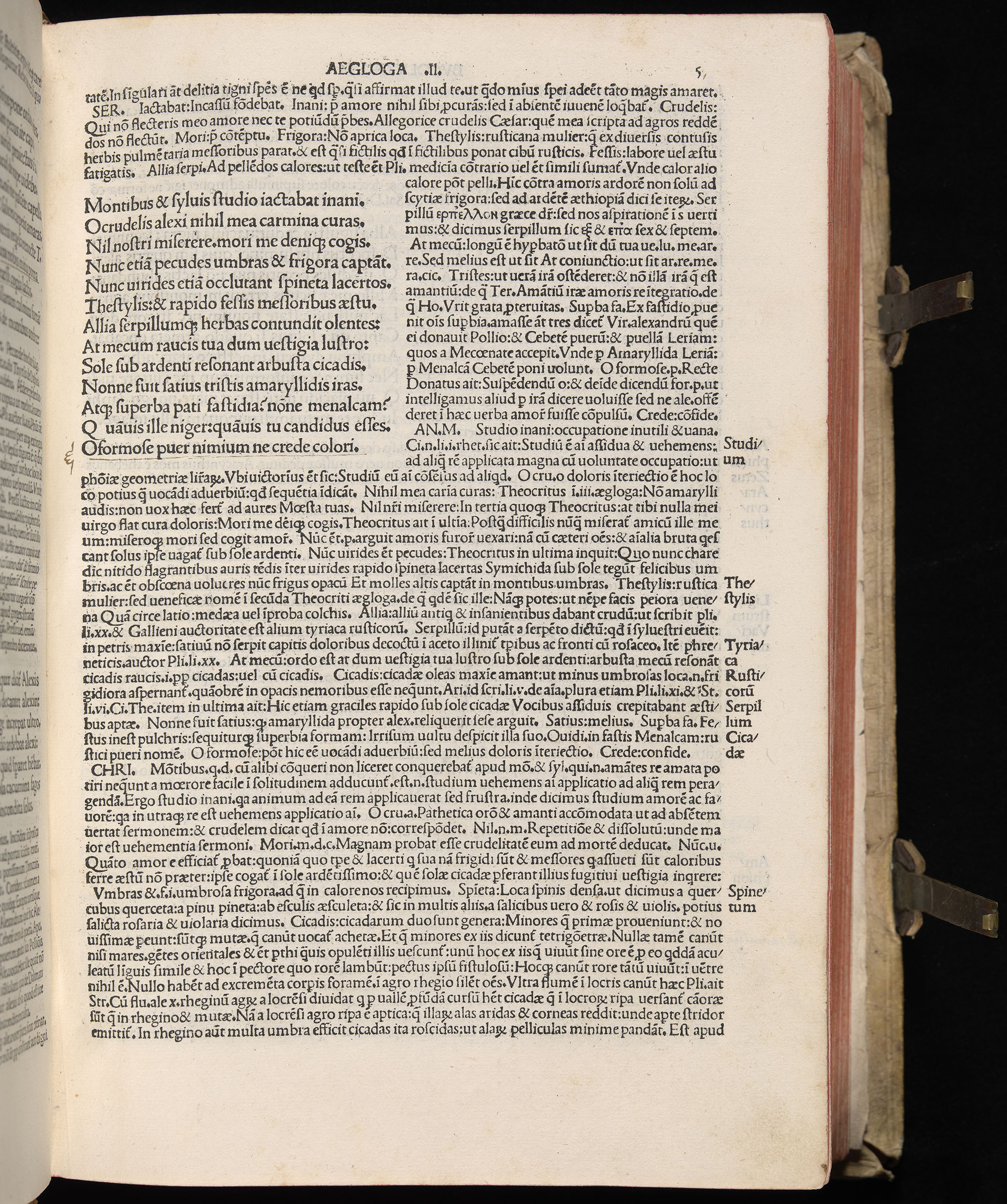 Vergilius cum c?mentariis quinque videlicet: Seruii, Landini, Ant. Mancinelli, Donati, Domitii. (M. Vegius' Book XIII addition to the Aen. Also Priapeia and Catalecta.) / Colophon: Impressu Venetiis per Bartolome? de Zanis de Portesio. . . . M.cccc.xciii. Stamped vellum with clasps. Very rare. Fol. - Image 29