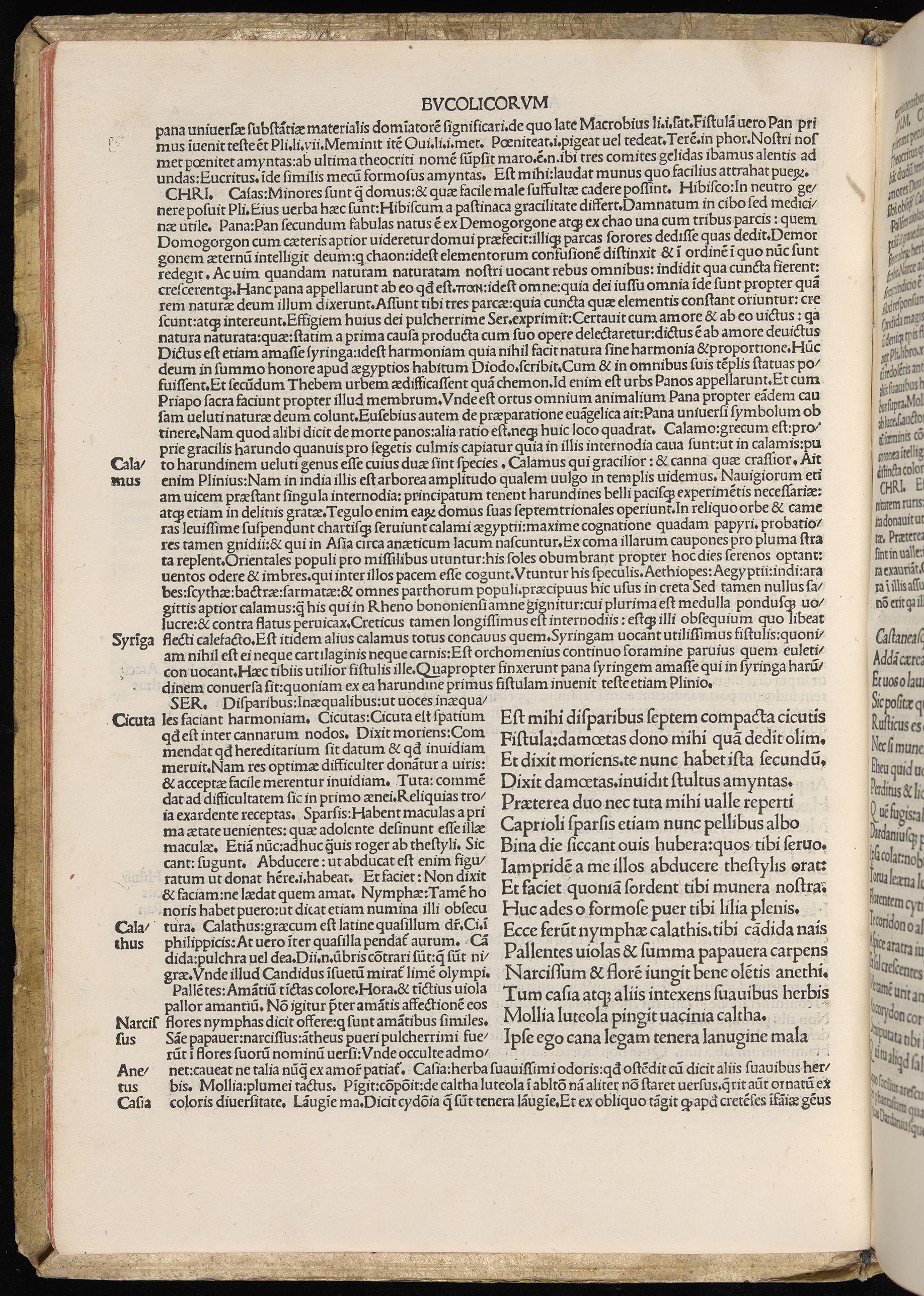 Vergilius cum c?mentariis quinque videlicet: Seruii, Landini, Ant. Mancinelli, Donati, Domitii. (M. Vegius' Book XIII addition to the Aen. Also Priapeia and Catalecta.) / Colophon: Impressu Venetiis per Bartolome? de Zanis de Portesio. . . . M.cccc.xciii. Stamped vellum with clasps. Very rare. Fol. - Image 32