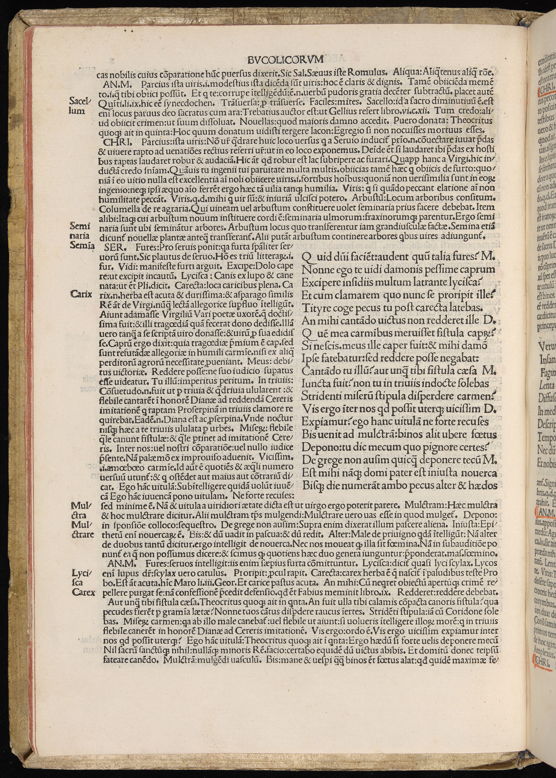Vergilius cum c?mentariis quinque videlicet: Seruii, Landini, Ant. Mancinelli, Donati, Domitii. (M. Vegius' Book XIII addition to the Aen. Also Priapeia and Catalecta.) / Colophon: Impressu Venetiis per Bartolome? de Zanis de Portesio. . . . M.cccc.xciii. Stamped vellum with clasps. Very rare. Fol. - Image 36