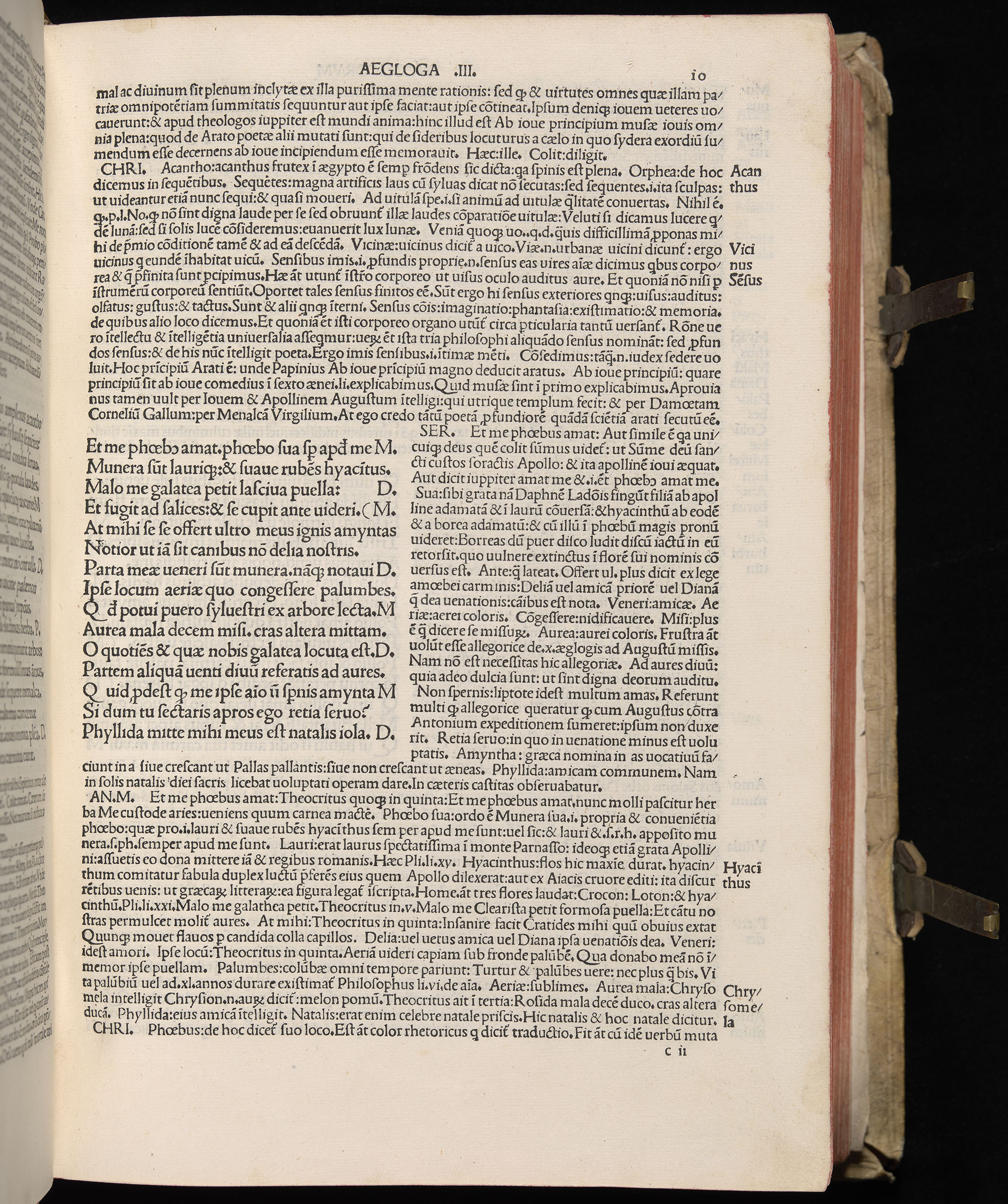 Vergilius cum c?mentariis quinque videlicet: Seruii, Landini, Ant. Mancinelli, Donati, Domitii. (M. Vegius' Book XIII addition to the Aen. Also Priapeia and Catalecta.) / Colophon: Impressu Venetiis per Bartolome? de Zanis de Portesio. . . . M.cccc.xciii. Stamped vellum with clasps. Very rare. Fol. - Image 39