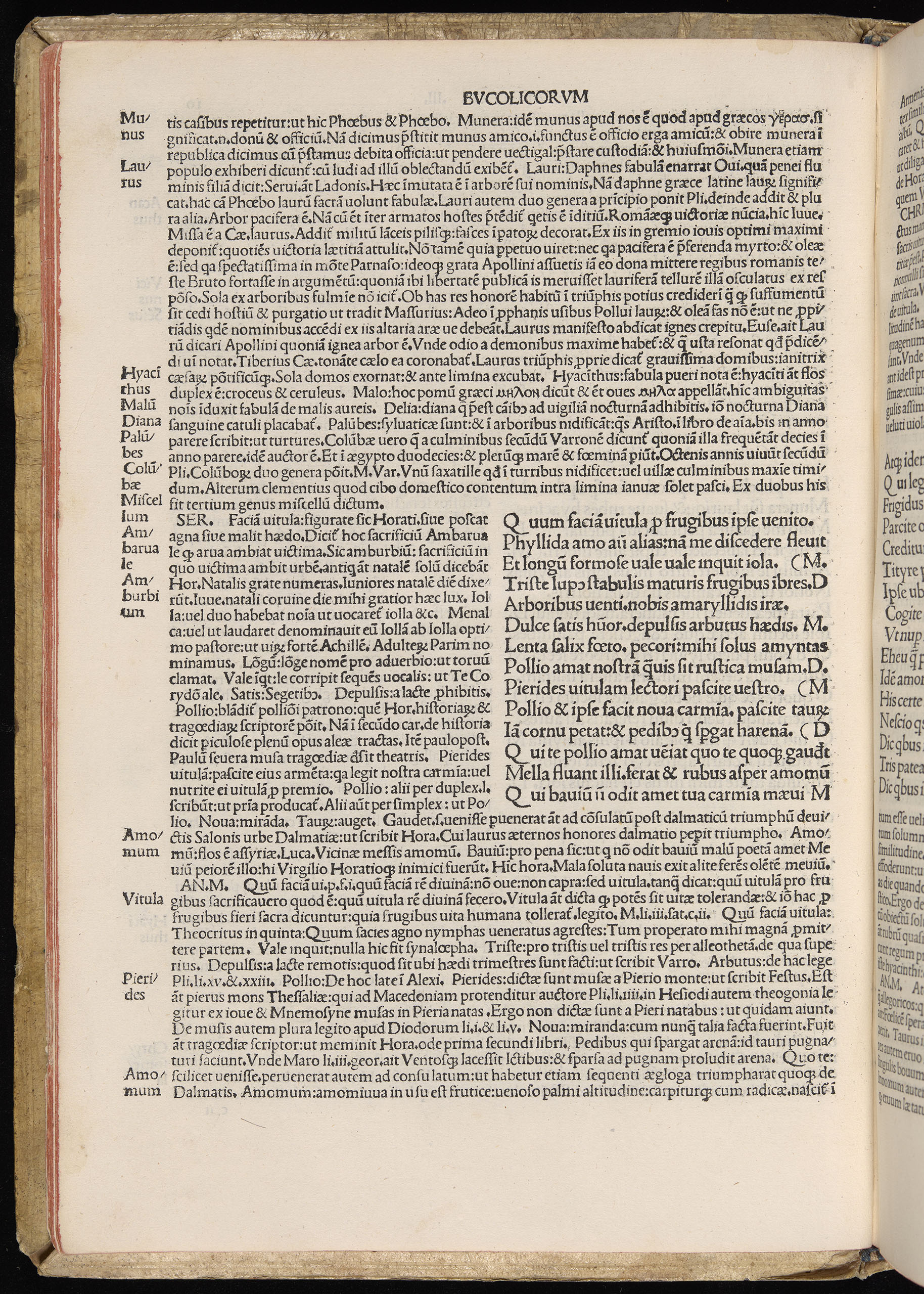 Vergilius cum c?mentariis quinque videlicet: Seruii, Landini, Ant. Mancinelli, Donati, Domitii. (M. Vegius' Book XIII addition to the Aen. Also Priapeia and Catalecta.) / Colophon: Impressu Venetiis per Bartolome? de Zanis de Portesio. . . . M.cccc.xciii. Stamped vellum with clasps. Very rare. Fol. - Image 40