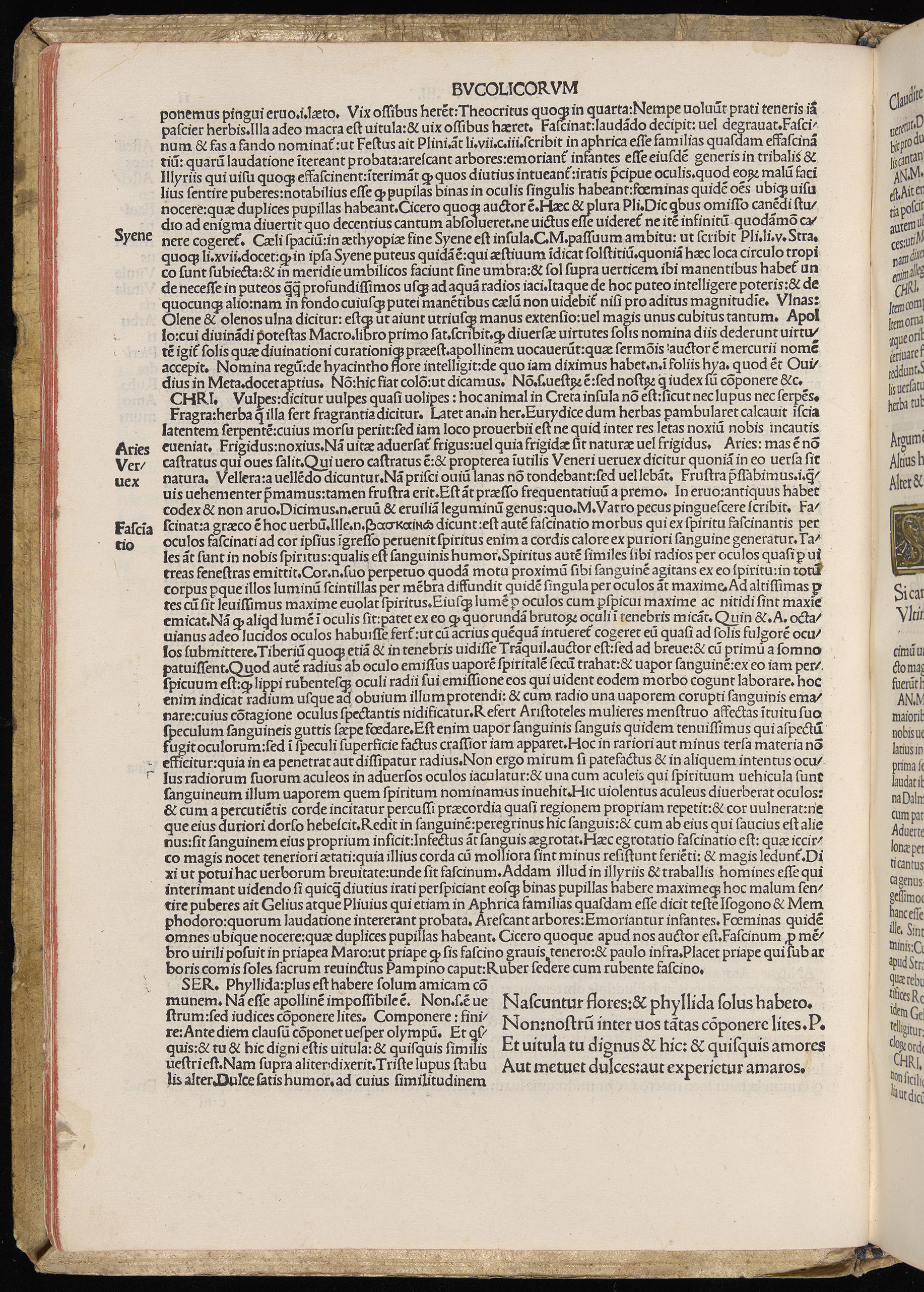 Vergilius cum c?mentariis quinque videlicet: Seruii, Landini, Ant. Mancinelli, Donati, Domitii. (M. Vegius' Book XIII addition to the Aen. Also Priapeia and Catalecta.) / Colophon: Impressu Venetiis per Bartolome? de Zanis de Portesio. . . . M.cccc.xciii. Stamped vellum with clasps. Very rare. Fol. - Image 42