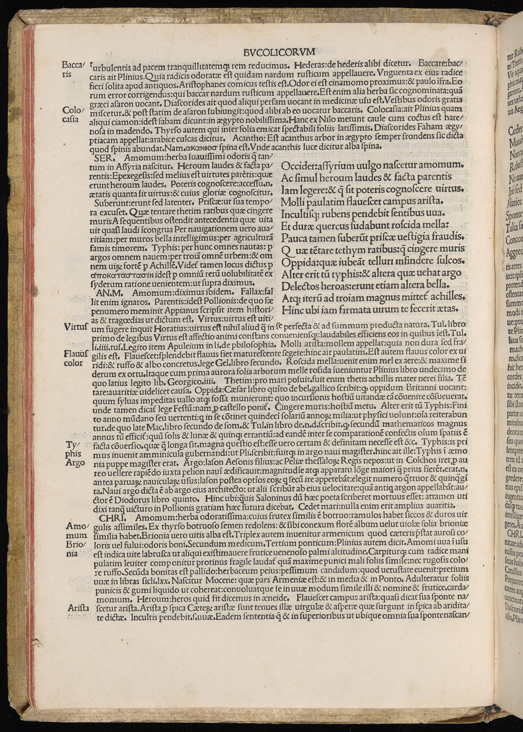 Vergilius cum c?mentariis quinque videlicet: Seruii, Landini, Ant. Mancinelli, Donati, Domitii. (M. Vegius' Book XIII addition to the Aen. Also Priapeia and Catalecta.) / Colophon: Impressu Venetiis per Bartolome? de Zanis de Portesio. . . . M.cccc.xciii. Stamped vellum with clasps. Very rare. Fol. - Image 46
