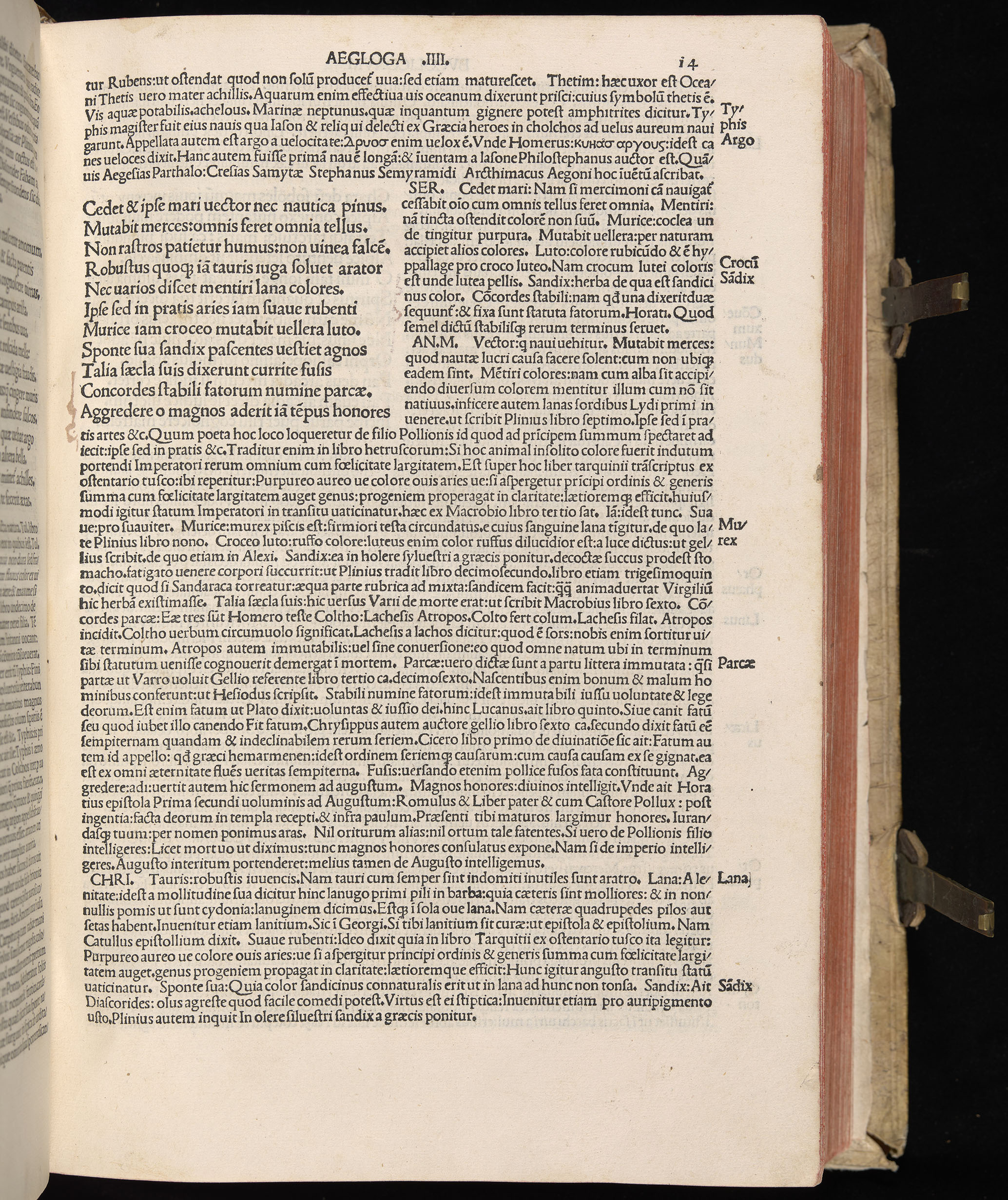 Vergilius cum c?mentariis quinque videlicet: Seruii, Landini, Ant. Mancinelli, Donati, Domitii. (M. Vegius' Book XIII addition to the Aen. Also Priapeia and Catalecta.) / Colophon: Impressu Venetiis per Bartolome? de Zanis de Portesio. . . . M.cccc.xciii. Stamped vellum with clasps. Very rare. Fol. - Image 47