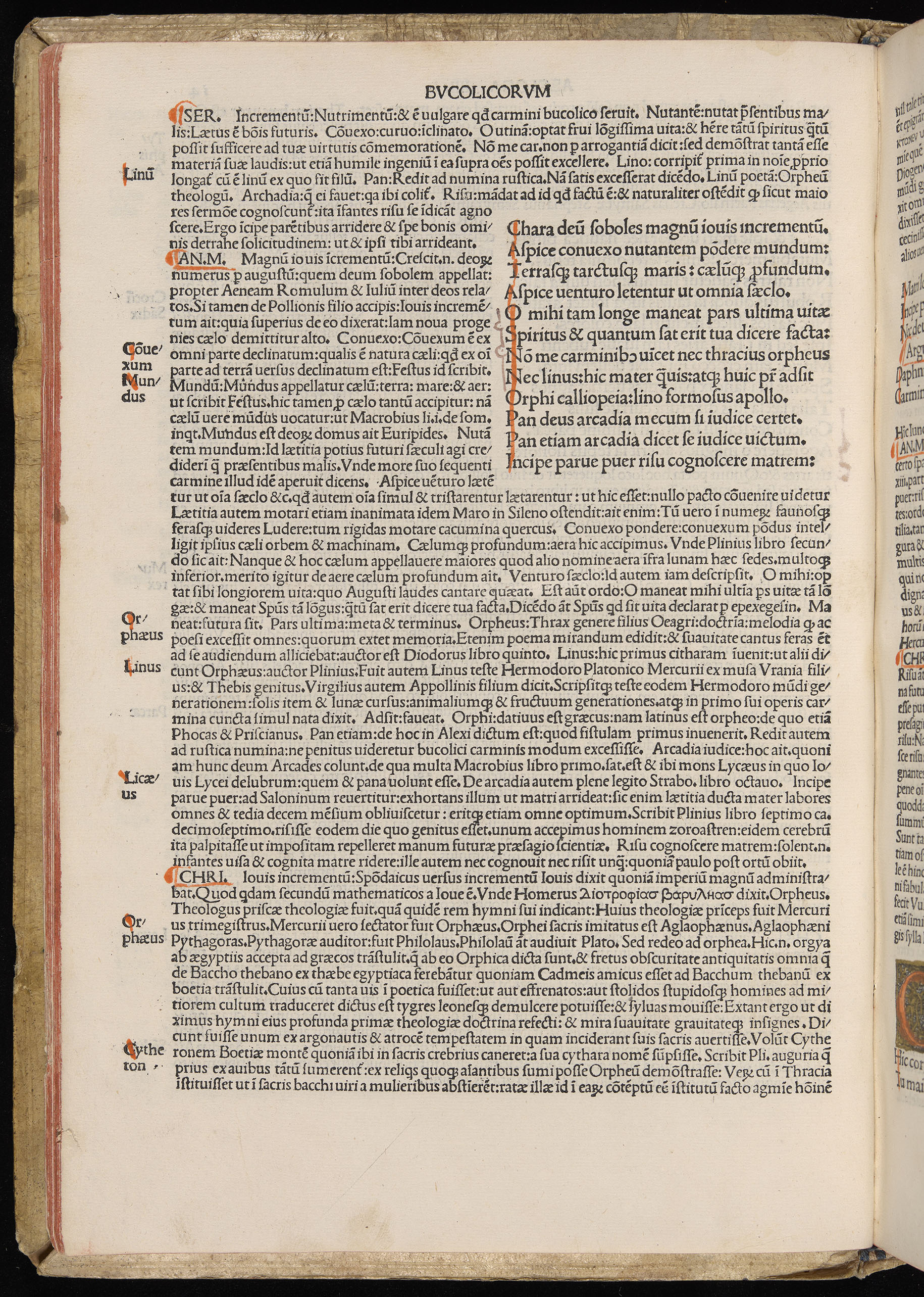 Vergilius cum c?mentariis quinque videlicet: Seruii, Landini, Ant. Mancinelli, Donati, Domitii. (M. Vegius' Book XIII addition to the Aen. Also Priapeia and Catalecta.) / Colophon: Impressu Venetiis per Bartolome? de Zanis de Portesio. . . . M.cccc.xciii. Stamped vellum with clasps. Very rare. Fol. - Image 48