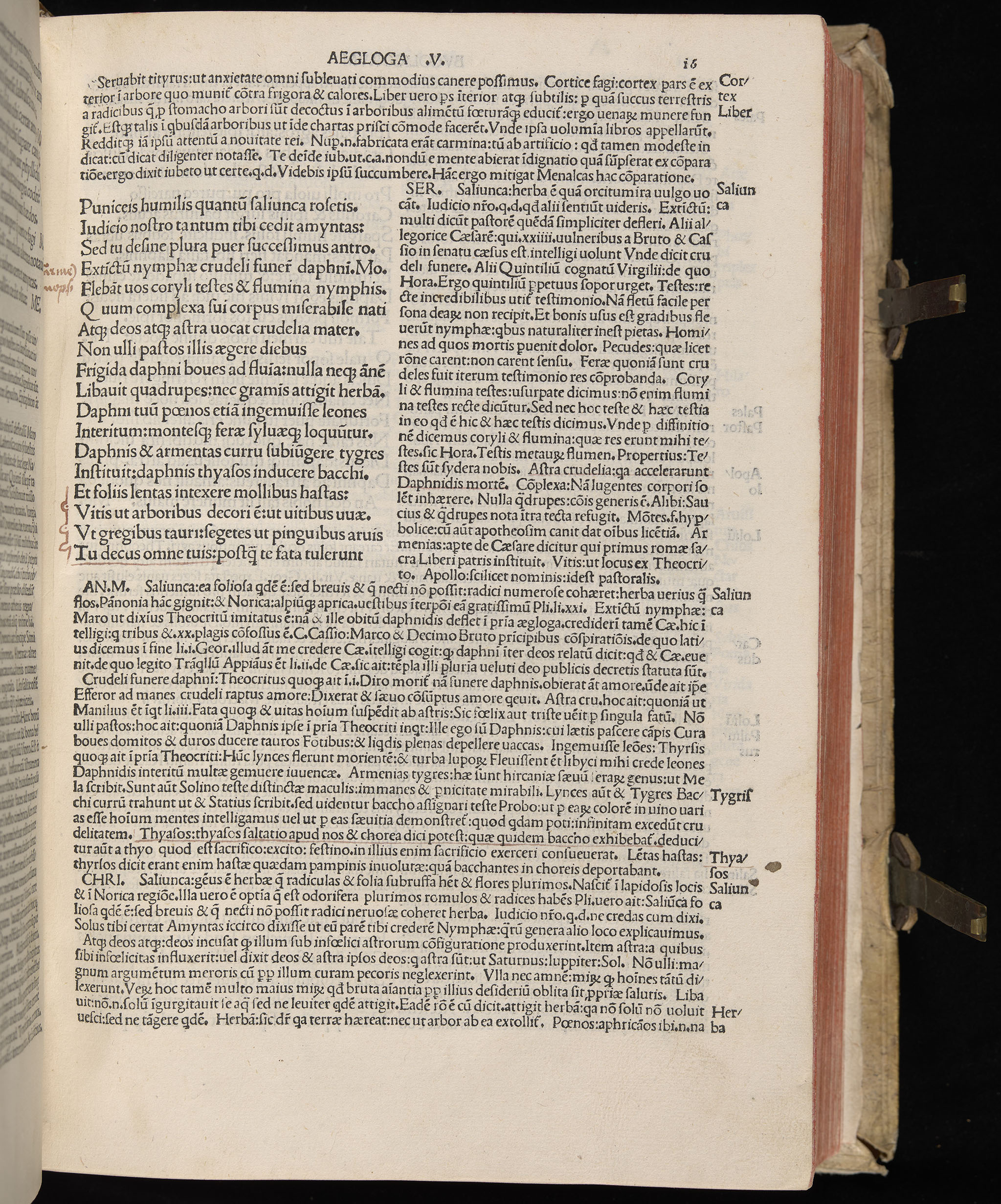 Vergilius cum c?mentariis quinque videlicet: Seruii, Landini, Ant. Mancinelli, Donati, Domitii. (M. Vegius' Book XIII addition to the Aen. Also Priapeia and Catalecta.) / Colophon: Impressu Venetiis per Bartolome? de Zanis de Portesio. . . . M.cccc.xciii. Stamped vellum with clasps. Very rare. Fol. - Image 51
