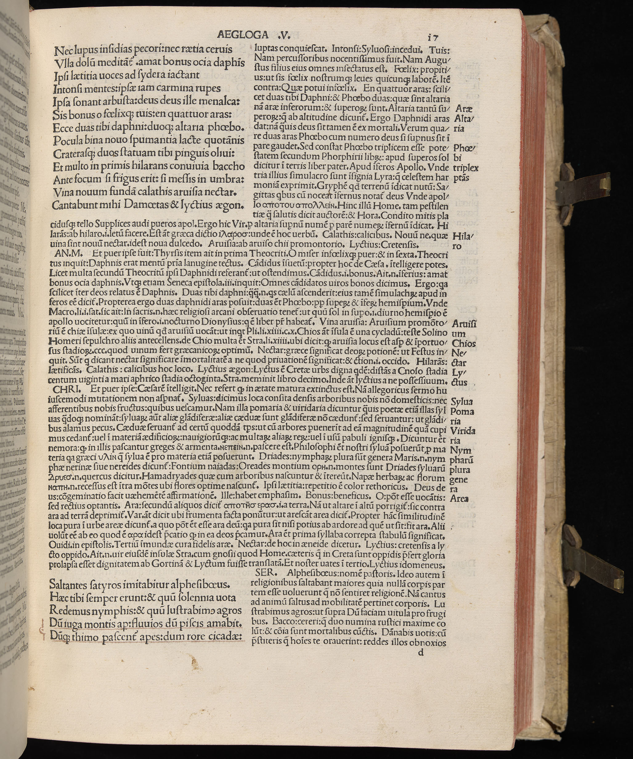 Vergilius cum c?mentariis quinque videlicet: Seruii, Landini, Ant. Mancinelli, Donati, Domitii. (M. Vegius' Book XIII addition to the Aen. Also Priapeia and Catalecta.) / Colophon: Impressu Venetiis per Bartolome? de Zanis de Portesio. . . . M.cccc.xciii. Stamped vellum with clasps. Very rare. Fol. - Image 53
