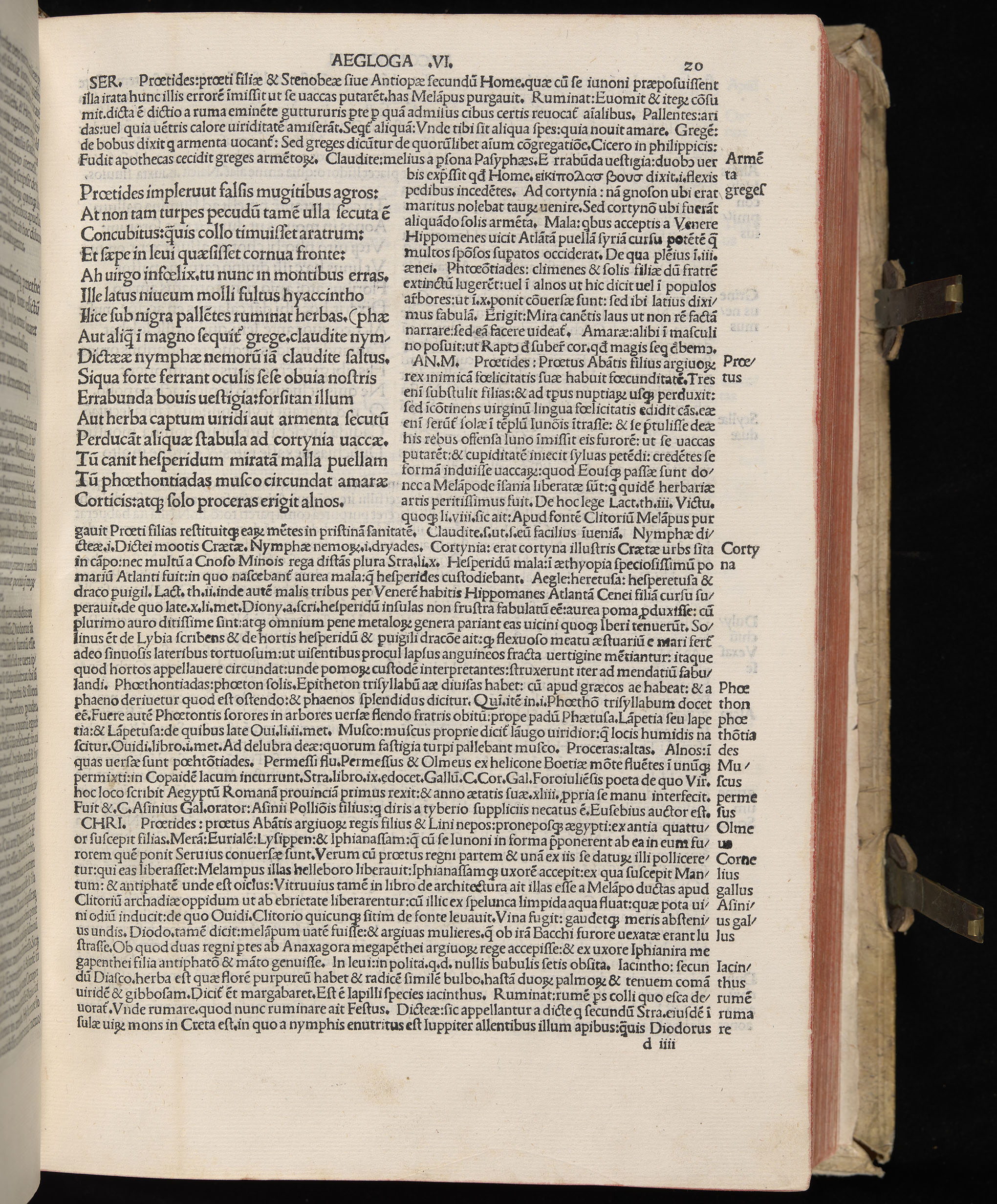 Vergilius cum c?mentariis quinque videlicet: Seruii, Landini, Ant. Mancinelli, Donati, Domitii. (M. Vegius' Book XIII addition to the Aen. Also Priapeia and Catalecta.) / Colophon: Impressu Venetiis per Bartolome? de Zanis de Portesio. . . . M.cccc.xciii. Stamped vellum with clasps. Very rare. Fol. - Image 59