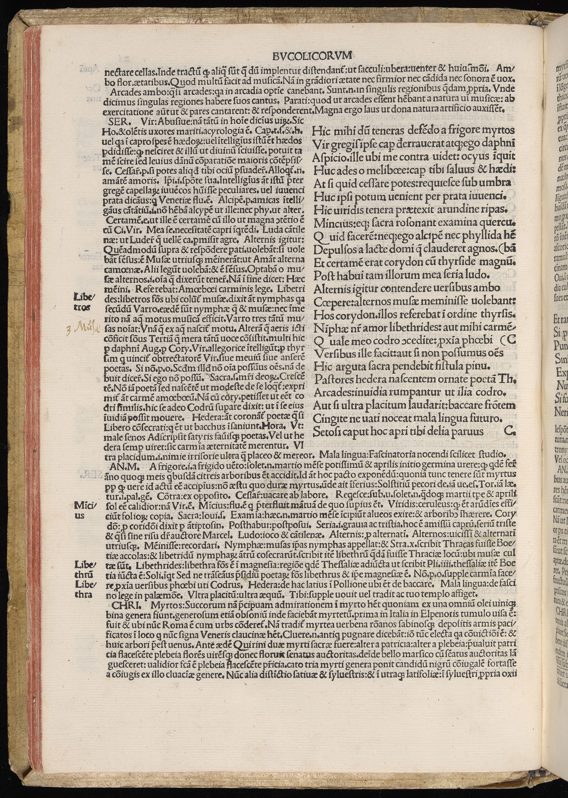 Vergilius cum c?mentariis quinque videlicet: Seruii, Landini, Ant. Mancinelli, Donati, Domitii. (M. Vegius' Book XIII addition to the Aen. Also Priapeia and Catalecta.) / Colophon: Impressu Venetiis per Bartolome? de Zanis de Portesio. . . . M.cccc.xciii. Stamped vellum with clasps. Very rare. Fol. - Image 62