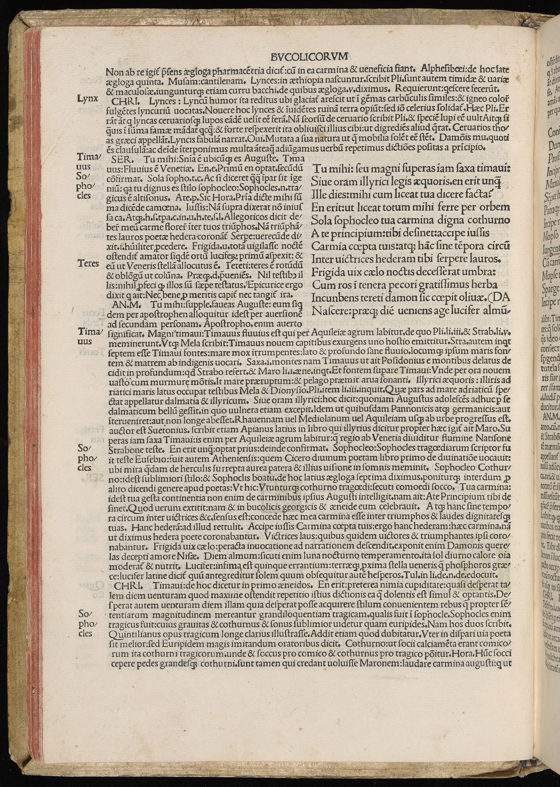 Vergilius cum c?mentariis quinque videlicet: Seruii, Landini, Ant. Mancinelli, Donati, Domitii. (M. Vegius' Book XIII addition to the Aen. Also Priapeia and Catalecta.) / Colophon: Impressu Venetiis per Bartolome? de Zanis de Portesio. . . . M.cccc.xciii. Stamped vellum with clasps. Very rare. Fol. - Image 66