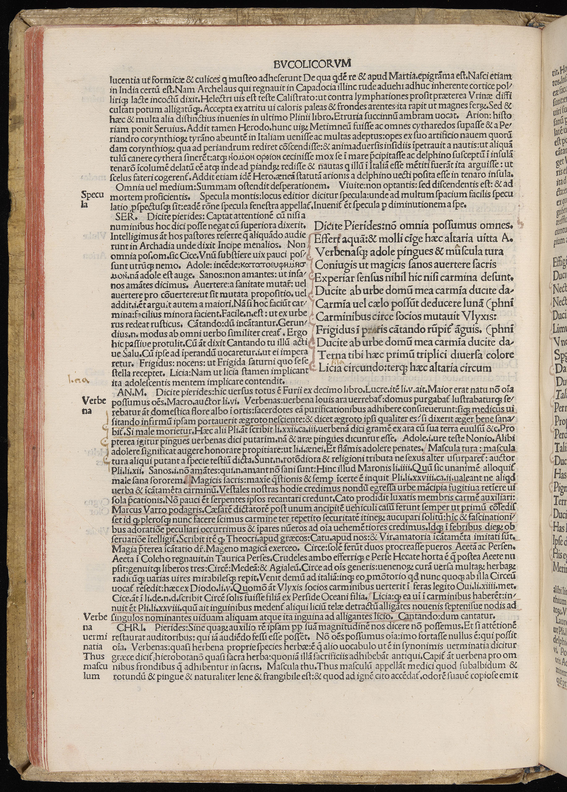 Vergilius cum c?mentariis quinque videlicet: Seruii, Landini, Ant. Mancinelli, Donati, Domitii. (M. Vegius' Book XIII addition to the Aen. Also Priapeia and Catalecta.) / Colophon: Impressu Venetiis per Bartolome? de Zanis de Portesio. . . . M.cccc.xciii. Stamped vellum with clasps. Very rare. Fol. - Image 70