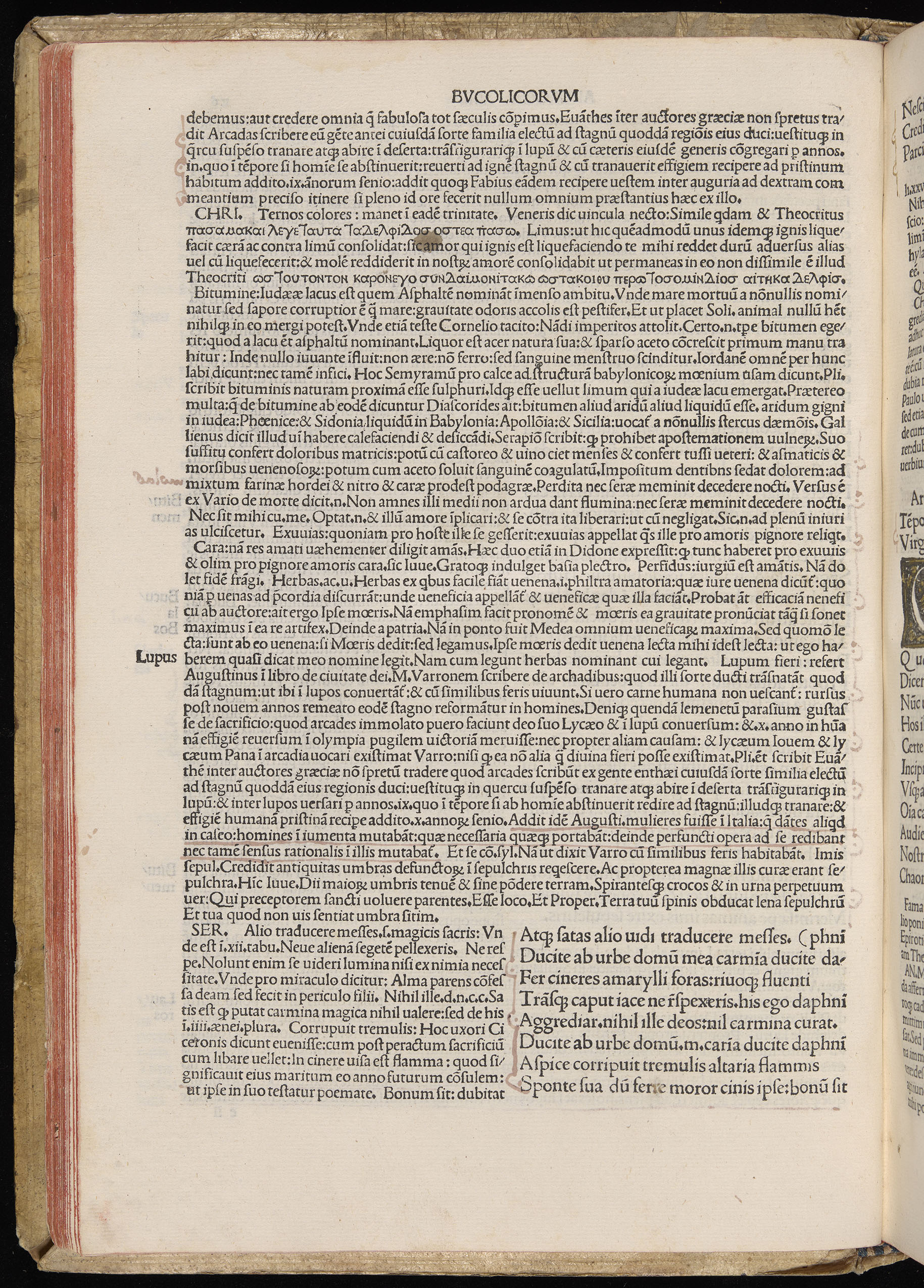 Vergilius cum c?mentariis quinque videlicet: Seruii, Landini, Ant. Mancinelli, Donati, Domitii. (M. Vegius' Book XIII addition to the Aen. Also Priapeia and Catalecta.) / Colophon: Impressu Venetiis per Bartolome? de Zanis de Portesio. . . . M.cccc.xciii. Stamped vellum with clasps. Very rare. Fol. - Image 72