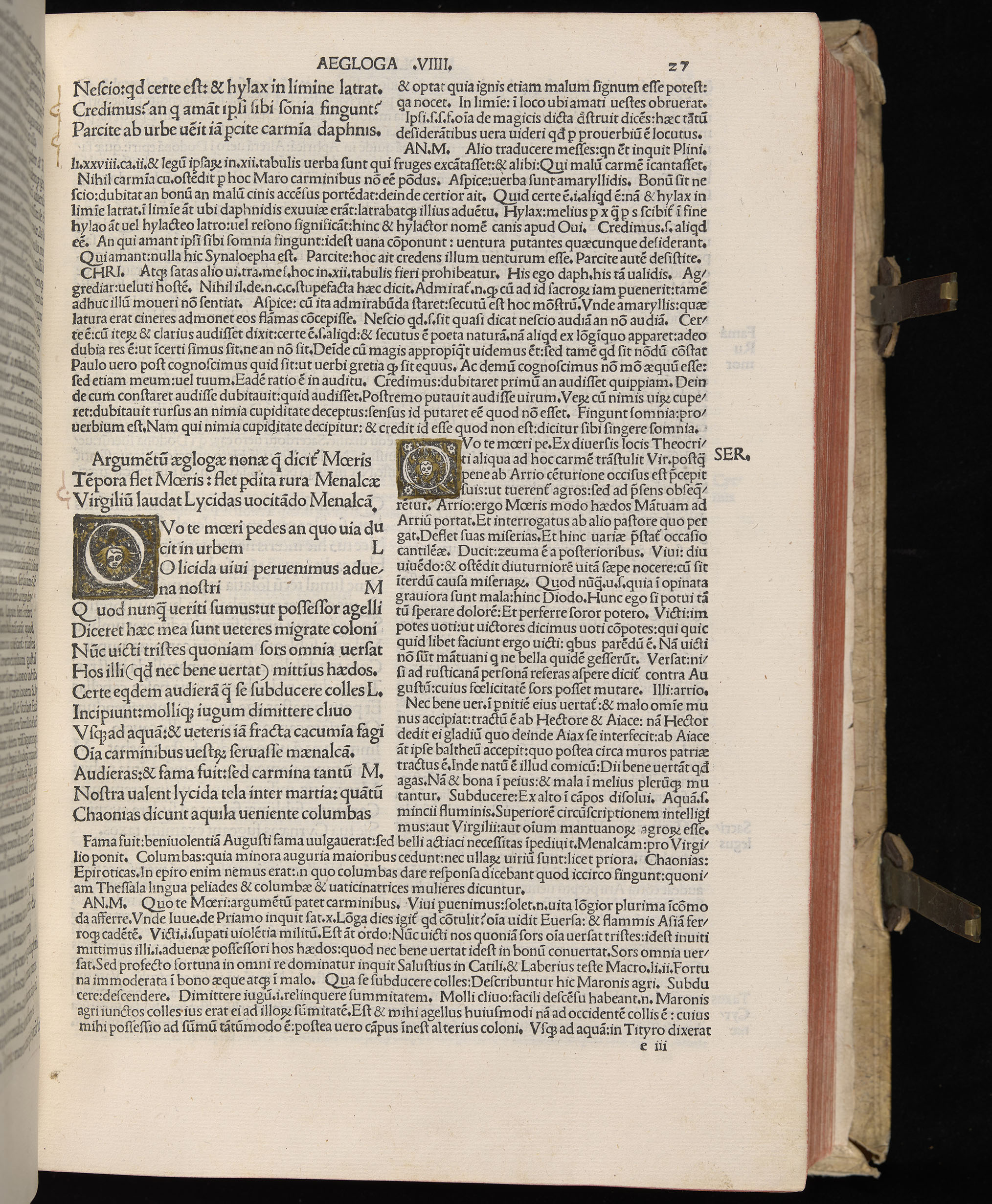 Vergilius cum c?mentariis quinque videlicet: Seruii, Landini, Ant. Mancinelli, Donati, Domitii. (M. Vegius' Book XIII addition to the Aen. Also Priapeia and Catalecta.) / Colophon: Impressu Venetiis per Bartolome? de Zanis de Portesio. . . . M.cccc.xciii. Stamped vellum with clasps. Very rare. Fol. - Image 73