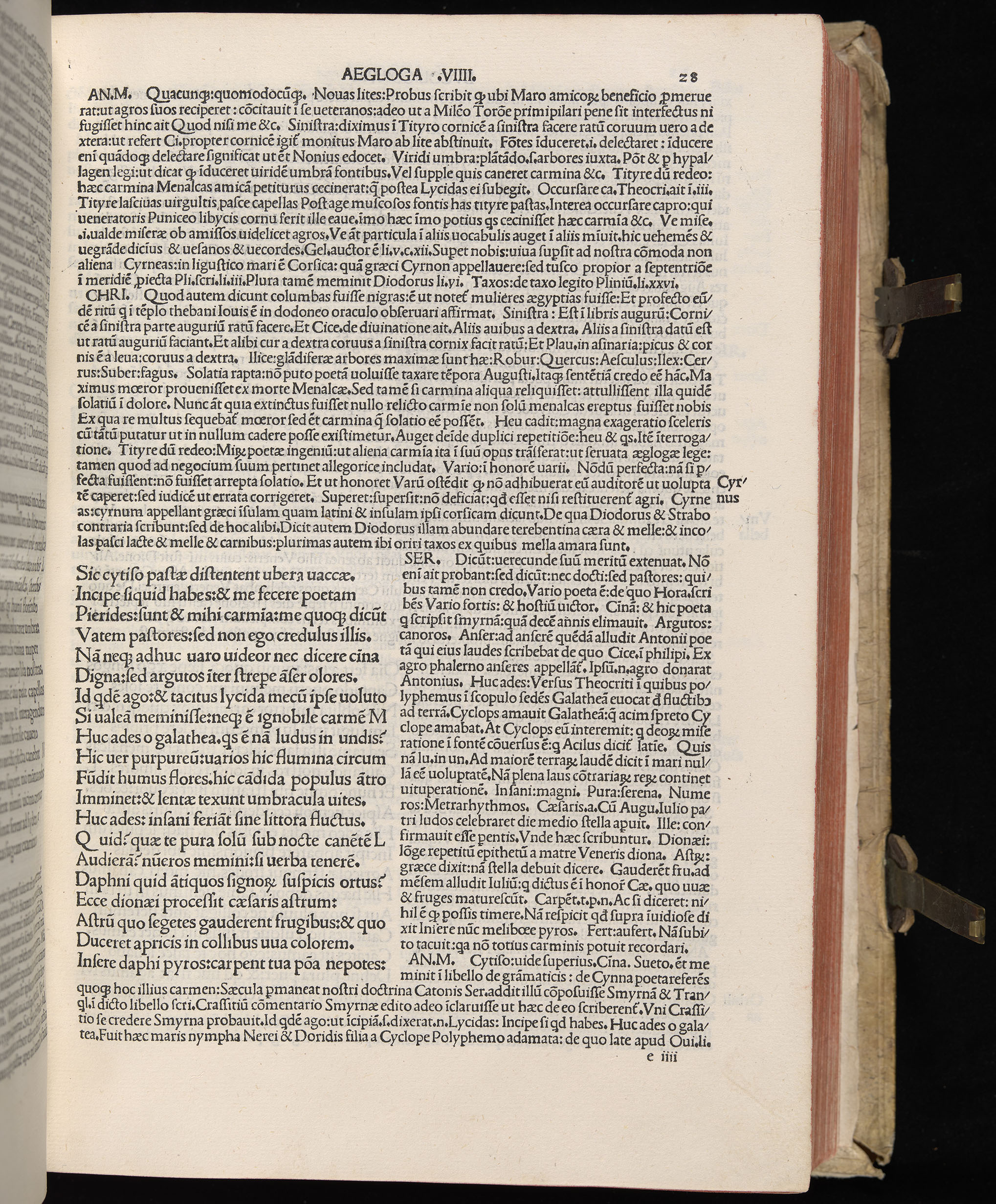 Vergilius cum c?mentariis quinque videlicet: Seruii, Landini, Ant. Mancinelli, Donati, Domitii. (M. Vegius' Book XIII addition to the Aen. Also Priapeia and Catalecta.) / Colophon: Impressu Venetiis per Bartolome? de Zanis de Portesio. . . . M.cccc.xciii. Stamped vellum with clasps. Very rare. Fol. - Image 75