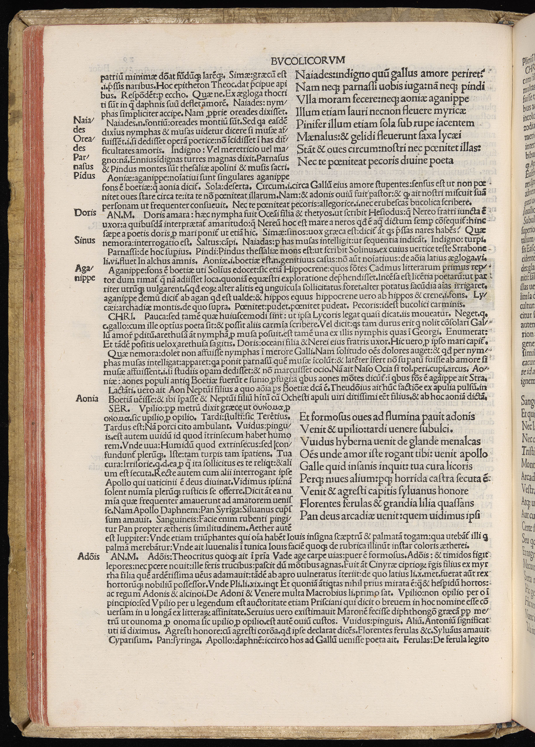 Vergilius cum c?mentariis quinque videlicet: Seruii, Landini, Ant. Mancinelli, Donati, Domitii. (M. Vegius' Book XIII addition to the Aen. Also Priapeia and Catalecta.) / Colophon: Impressu Venetiis per Bartolome? de Zanis de Portesio. . . . M.cccc.xciii. Stamped vellum with clasps. Very rare. Fol. - Image 78