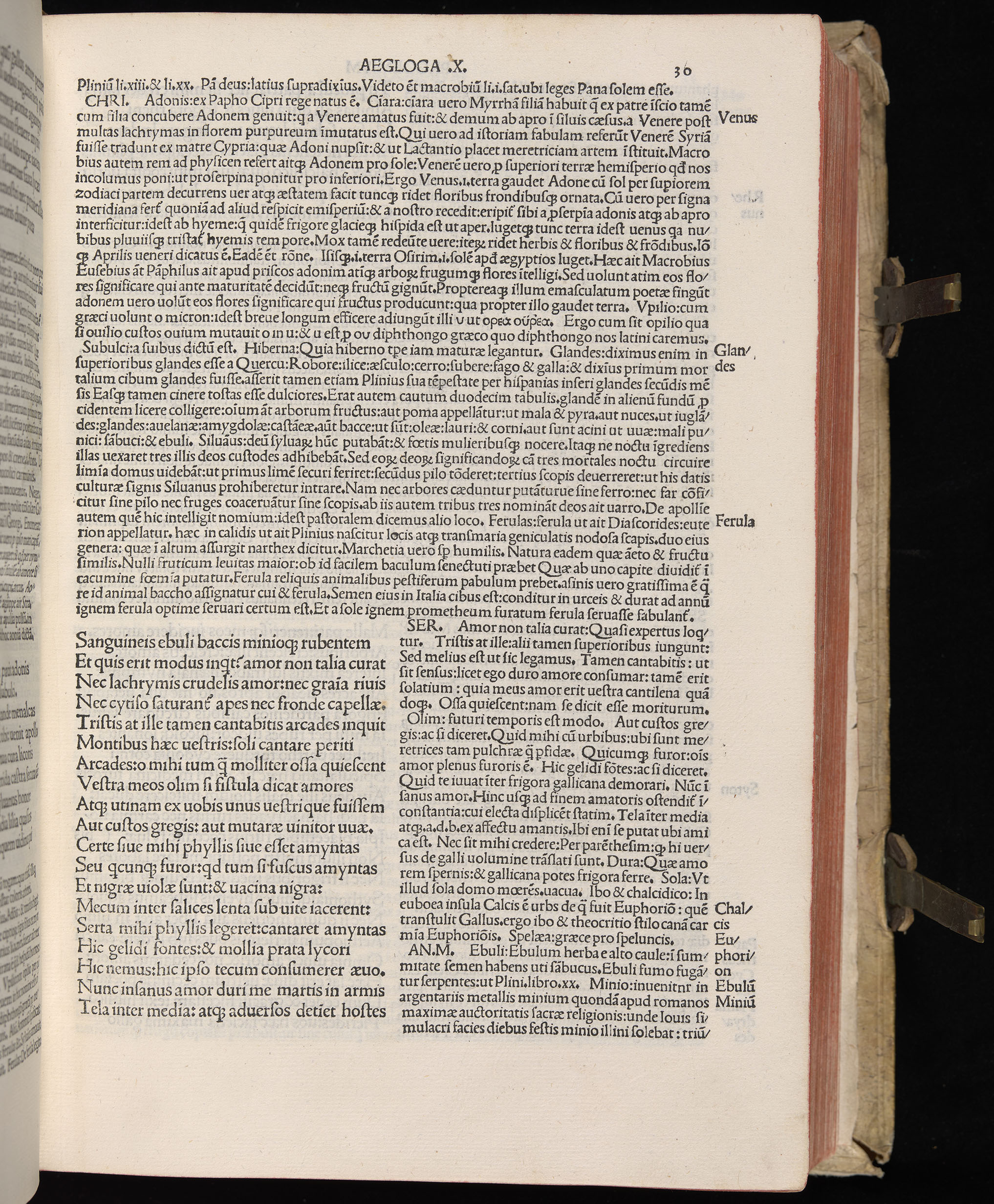 Vergilius cum c?mentariis quinque videlicet: Seruii, Landini, Ant. Mancinelli, Donati, Domitii. (M. Vegius' Book XIII addition to the Aen. Also Priapeia and Catalecta.) / Colophon: Impressu Venetiis per Bartolome? de Zanis de Portesio. . . . M.cccc.xciii. Stamped vellum with clasps. Very rare. Fol. - Image 79