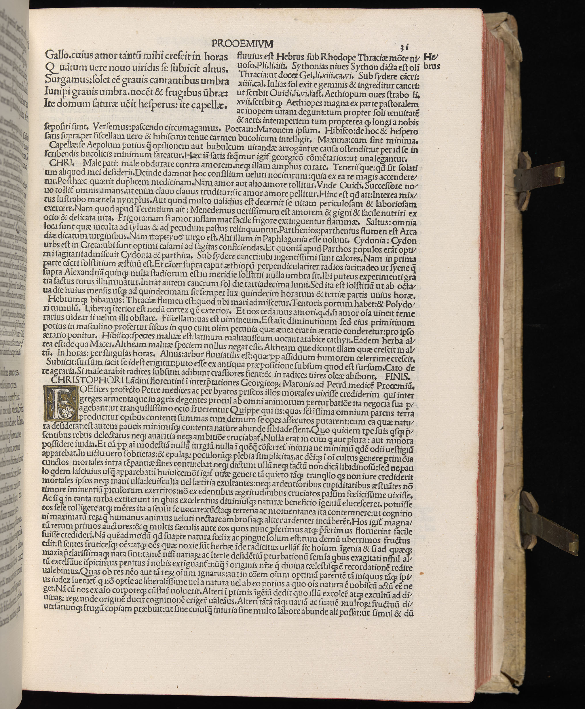 Vergilius cum c?mentariis quinque videlicet: Seruii, Landini, Ant. Mancinelli, Donati, Domitii. (M. Vegius' Book XIII addition to the Aen. Also Priapeia and Catalecta.) / Colophon: Impressu Venetiis per Bartolome? de Zanis de Portesio. . . . M.cccc.xciii. Stamped vellum with clasps. Very rare. Fol. - Image 81