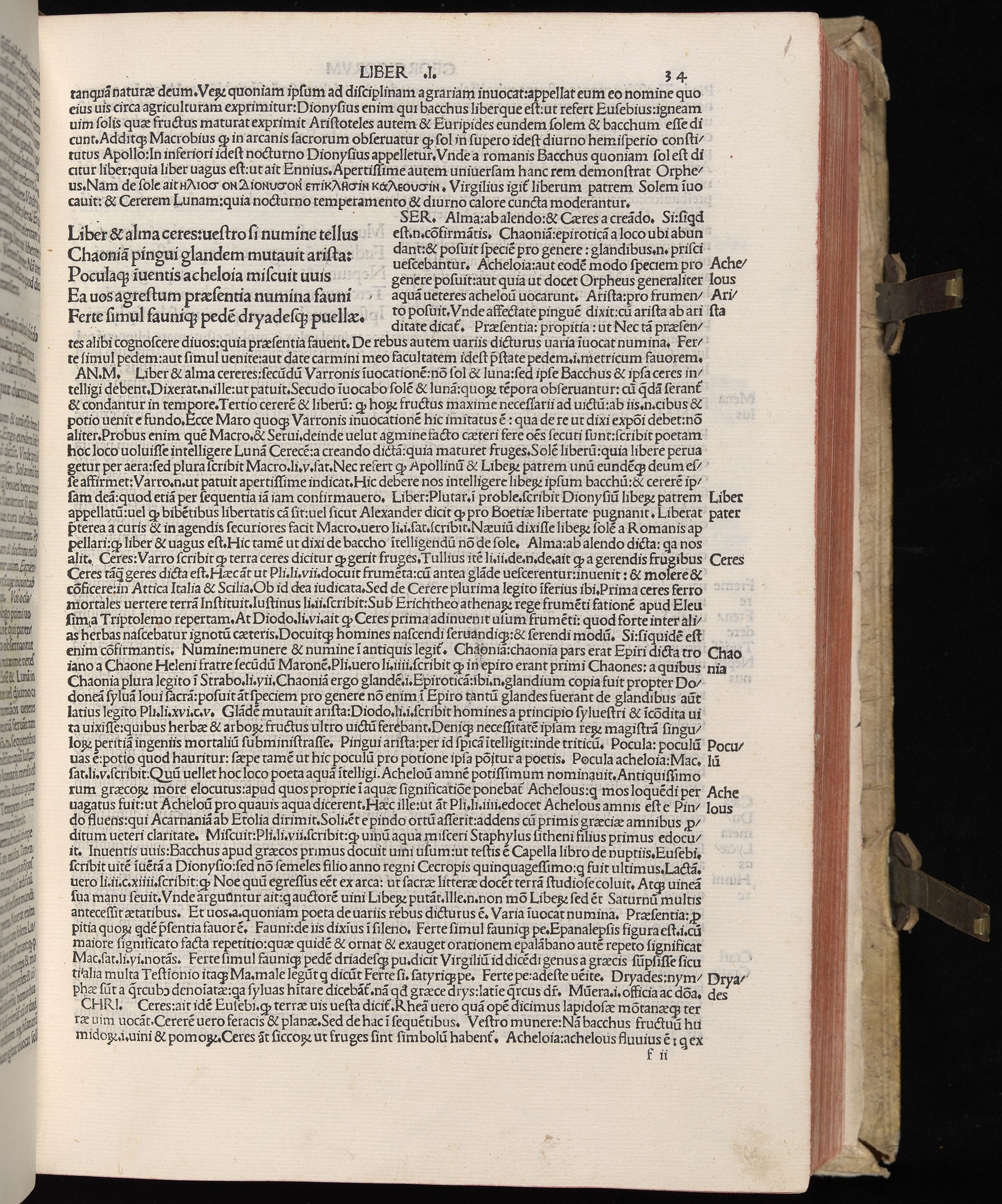 Vergilius cum c?mentariis quinque videlicet: Seruii, Landini, Ant. Mancinelli, Donati, Domitii. (M. Vegius' Book XIII addition to the Aen. Also Priapeia and Catalecta.) / Colophon: Impressu Venetiis per Bartolome? de Zanis de Portesio. . . . M.cccc.xciii. Stamped vellum with clasps. Very rare. Fol. - Image 87