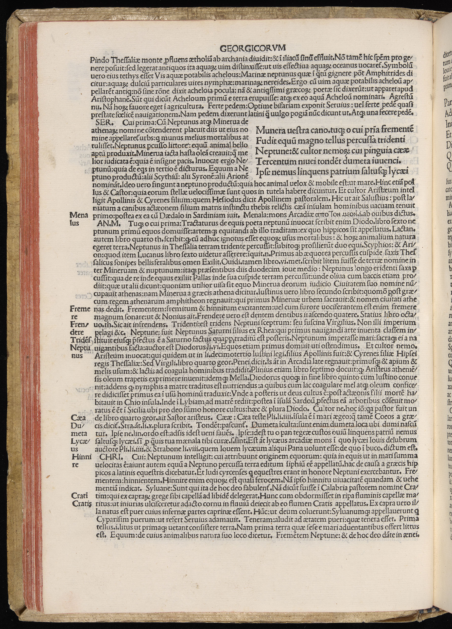 Vergilius cum c?mentariis quinque videlicet: Seruii, Landini, Ant. Mancinelli, Donati, Domitii. (M. Vegius' Book XIII addition to the Aen. Also Priapeia and Catalecta.) / Colophon: Impressu Venetiis per Bartolome? de Zanis de Portesio. . . . M.cccc.xciii. Stamped vellum with clasps. Very rare. Fol. - Image 88