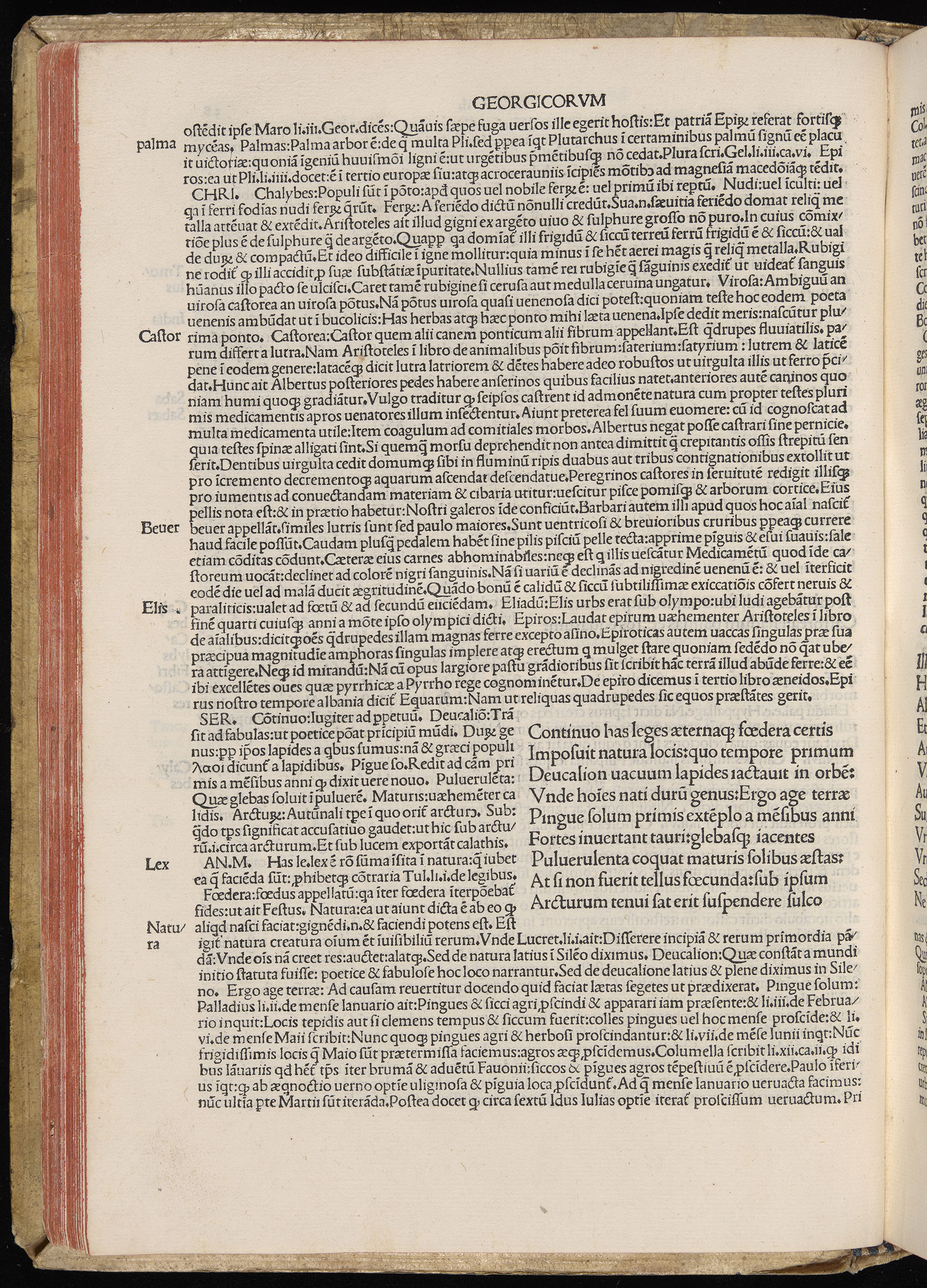 Vergilius cum c?mentariis quinque videlicet: Seruii, Landini, Ant. Mancinelli, Donati, Domitii. (M. Vegius' Book XIII addition to the Aen. Also Priapeia and Catalecta.) / Colophon: Impressu Venetiis per Bartolome? de Zanis de Portesio. . . . M.cccc.xciii. Stamped vellum with clasps. Very rare. Fol. - Image 96