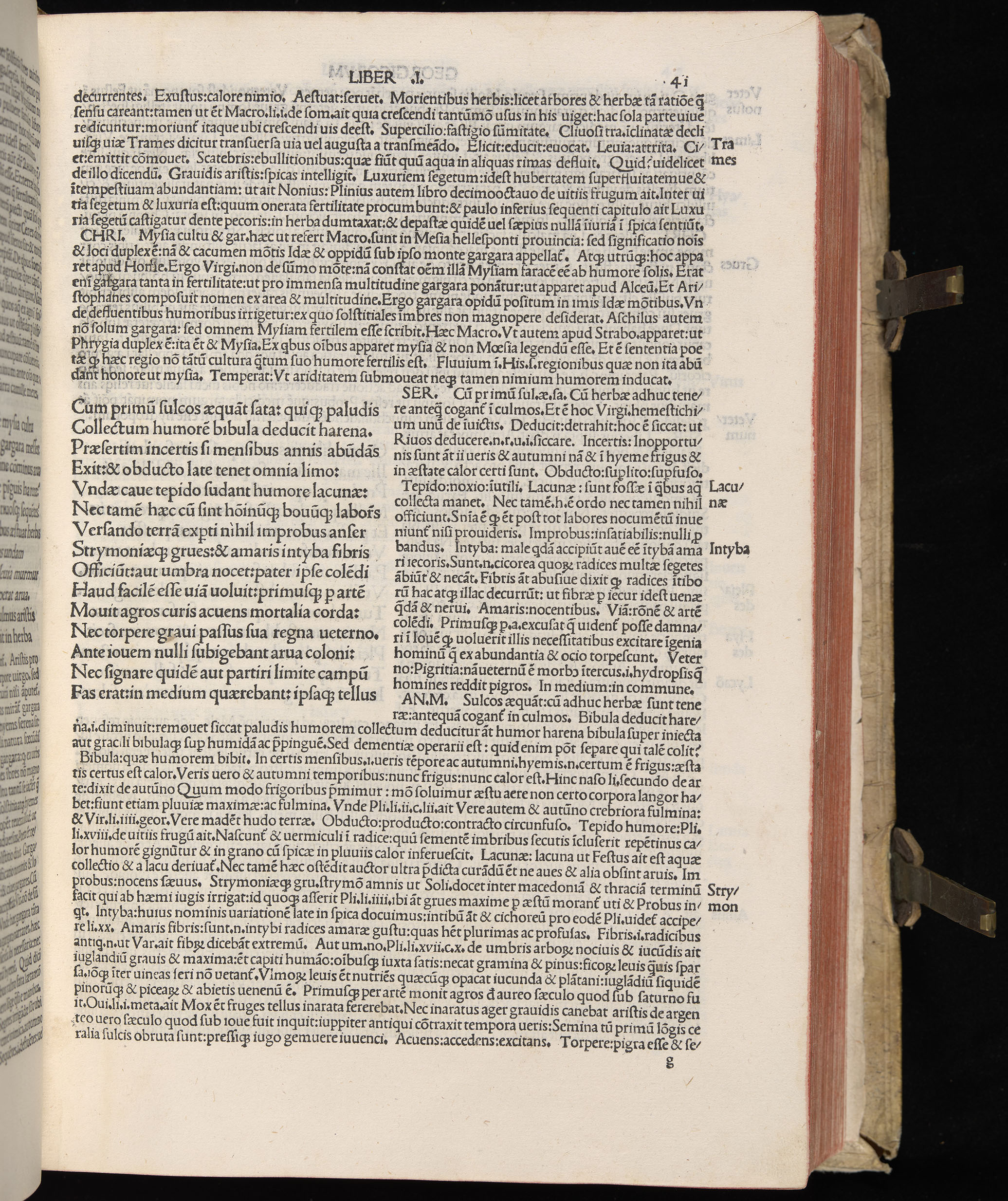 Vergilius cum c?mentariis quinque videlicet: Seruii, Landini, Ant. Mancinelli, Donati, Domitii. (M. Vegius' Book XIII addition to the Aen. Also Priapeia and Catalecta.) / Colophon: Impressu Venetiis per Bartolome? de Zanis de Portesio. . . . M.cccc.xciii. Stamped vellum with clasps. Very rare. Fol. - Image 101