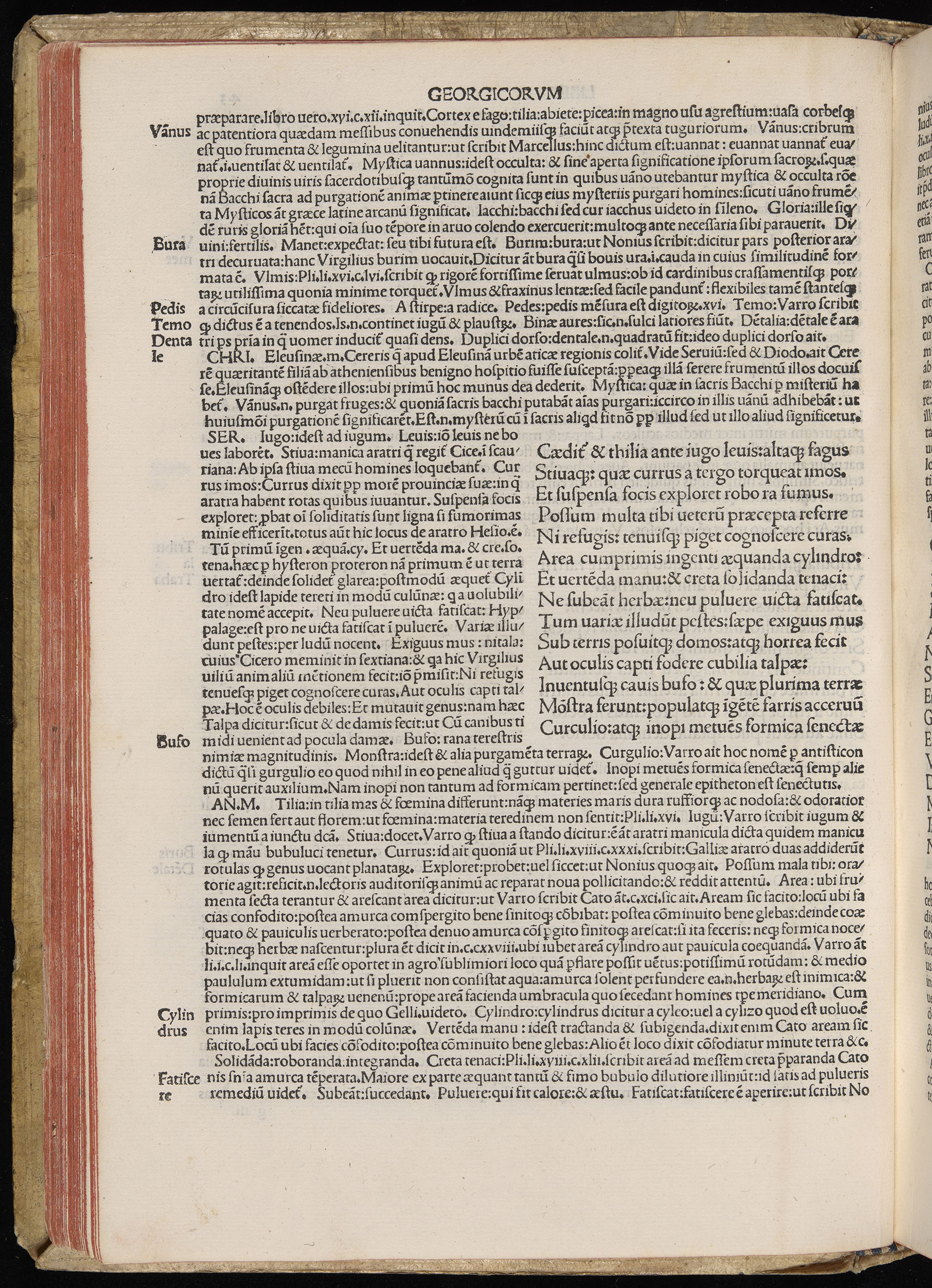 Vergilius cum c?mentariis quinque videlicet: Seruii, Landini, Ant. Mancinelli, Donati, Domitii. (M. Vegius' Book XIII addition to the Aen. Also Priapeia and Catalecta.) / Colophon: Impressu Venetiis per Bartolome? de Zanis de Portesio. . . . M.cccc.xciii. Stamped vellum with clasps. Very rare. Fol. - Image 106