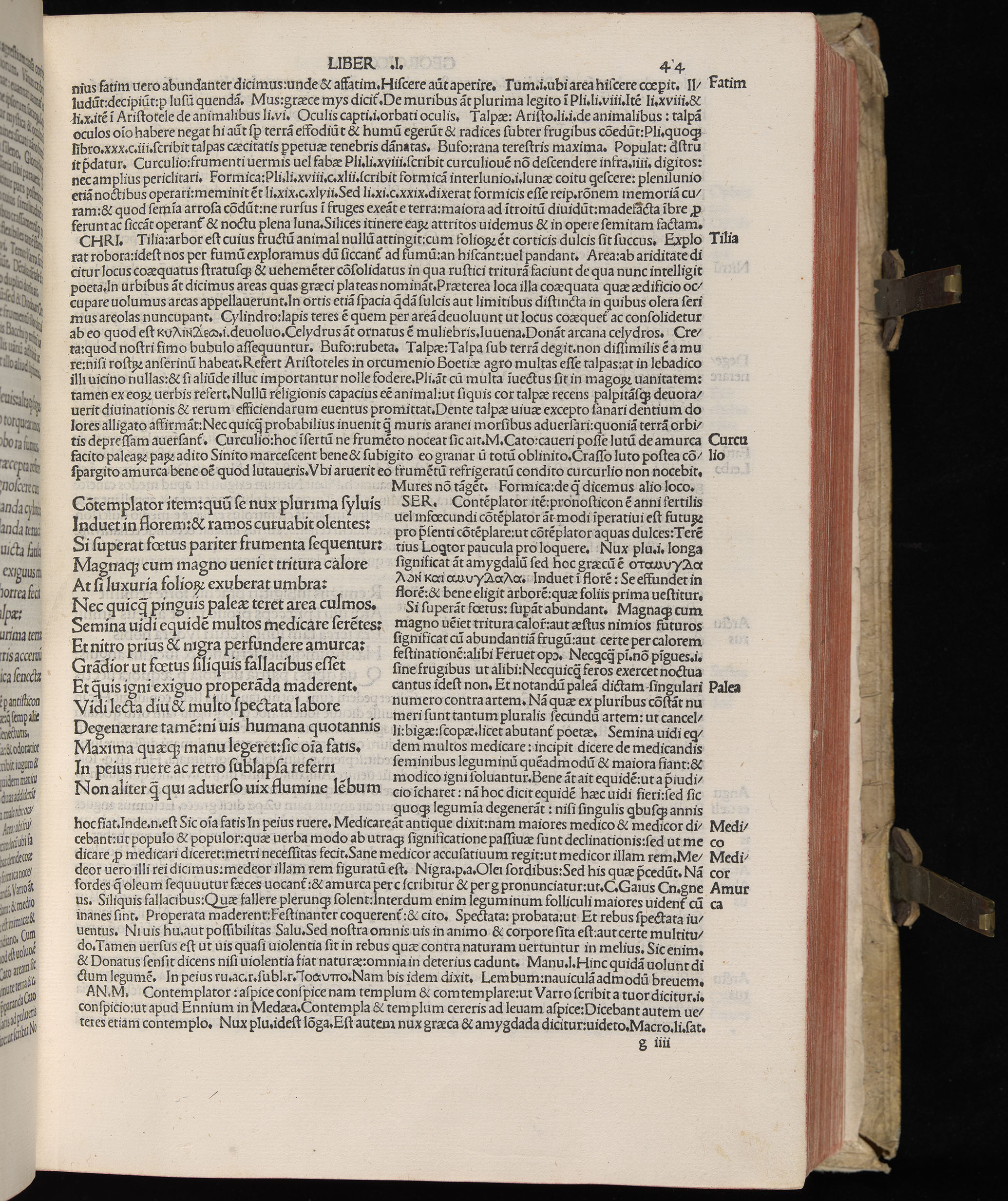 Vergilius cum c?mentariis quinque videlicet: Seruii, Landini, Ant. Mancinelli, Donati, Domitii. (M. Vegius' Book XIII addition to the Aen. Also Priapeia and Catalecta.) / Colophon: Impressu Venetiis per Bartolome? de Zanis de Portesio. . . . M.cccc.xciii. Stamped vellum with clasps. Very rare. Fol. - Image 107