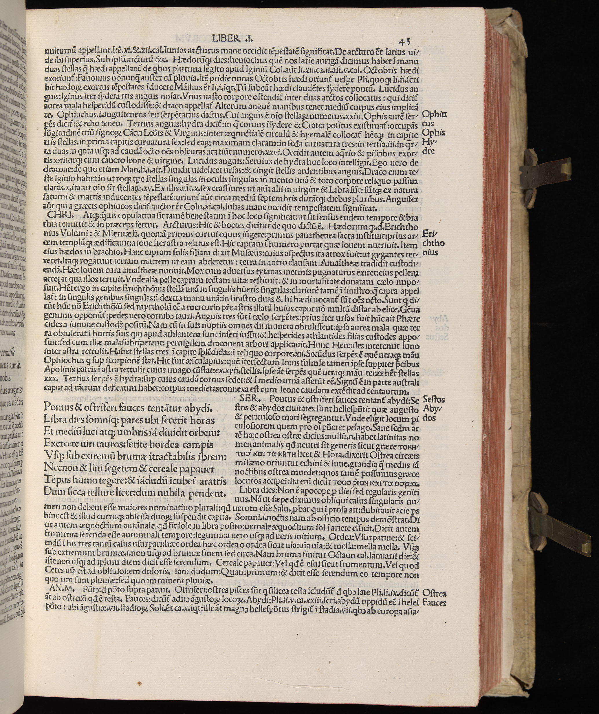 Vergilius cum c?mentariis quinque videlicet: Seruii, Landini, Ant. Mancinelli, Donati, Domitii. (M. Vegius' Book XIII addition to the Aen. Also Priapeia and Catalecta.) / Colophon: Impressu Venetiis per Bartolome? de Zanis de Portesio. . . . M.cccc.xciii. Stamped vellum with clasps. Very rare. Fol. - Image 109