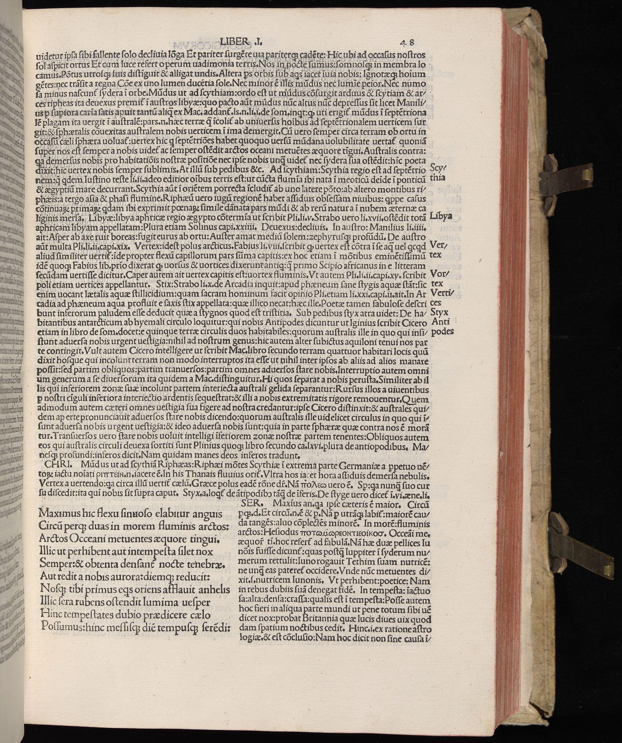 Vergilius cum c?mentariis quinque videlicet: Seruii, Landini, Ant. Mancinelli, Donati, Domitii. (M. Vegius' Book XIII addition to the Aen. Also Priapeia and Catalecta.) / Colophon: Impressu Venetiis per Bartolome? de Zanis de Portesio. . . . M.cccc.xciii. Stamped vellum with clasps. Very rare. Fol. - Image 115