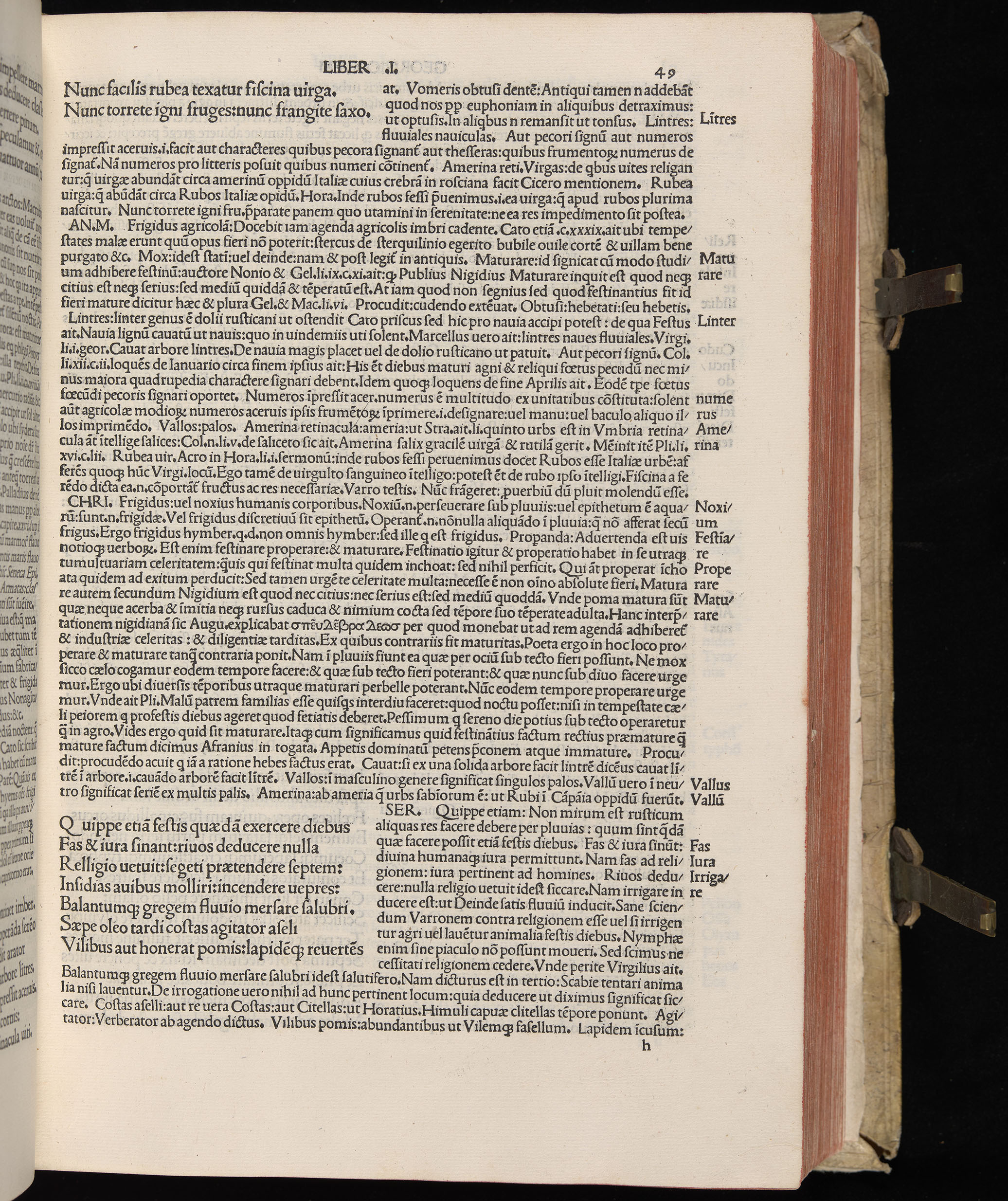 Vergilius cum c?mentariis quinque videlicet: Seruii, Landini, Ant. Mancinelli, Donati, Domitii. (M. Vegius' Book XIII addition to the Aen. Also Priapeia and Catalecta.) / Colophon: Impressu Venetiis per Bartolome? de Zanis de Portesio. . . . M.cccc.xciii. Stamped vellum with clasps. Very rare. Fol. - Image 117