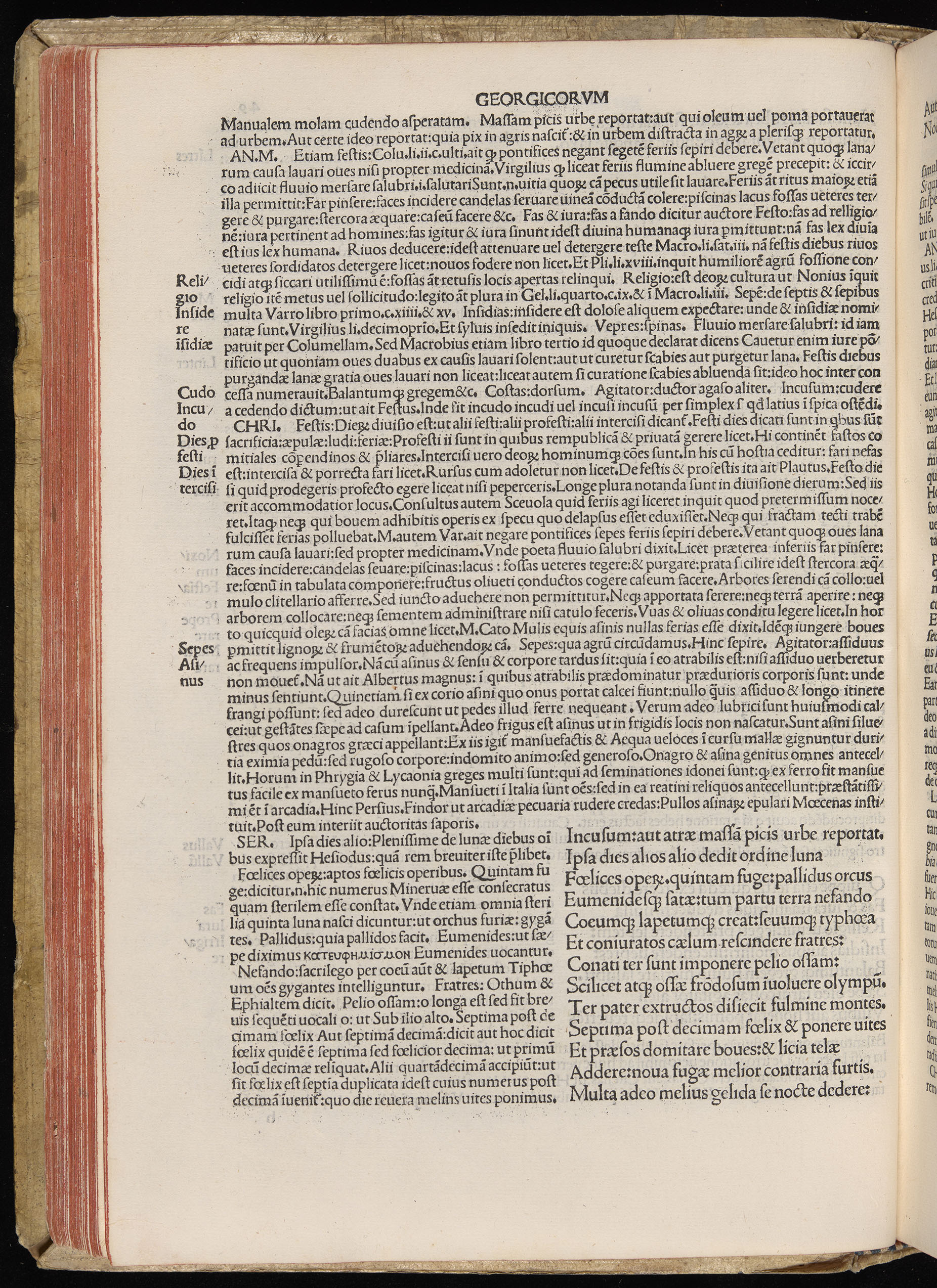 Vergilius cum c?mentariis quinque videlicet: Seruii, Landini, Ant. Mancinelli, Donati, Domitii. (M. Vegius' Book XIII addition to the Aen. Also Priapeia and Catalecta.) / Colophon: Impressu Venetiis per Bartolome? de Zanis de Portesio. . . . M.cccc.xciii. Stamped vellum with clasps. Very rare. Fol. - Image 118