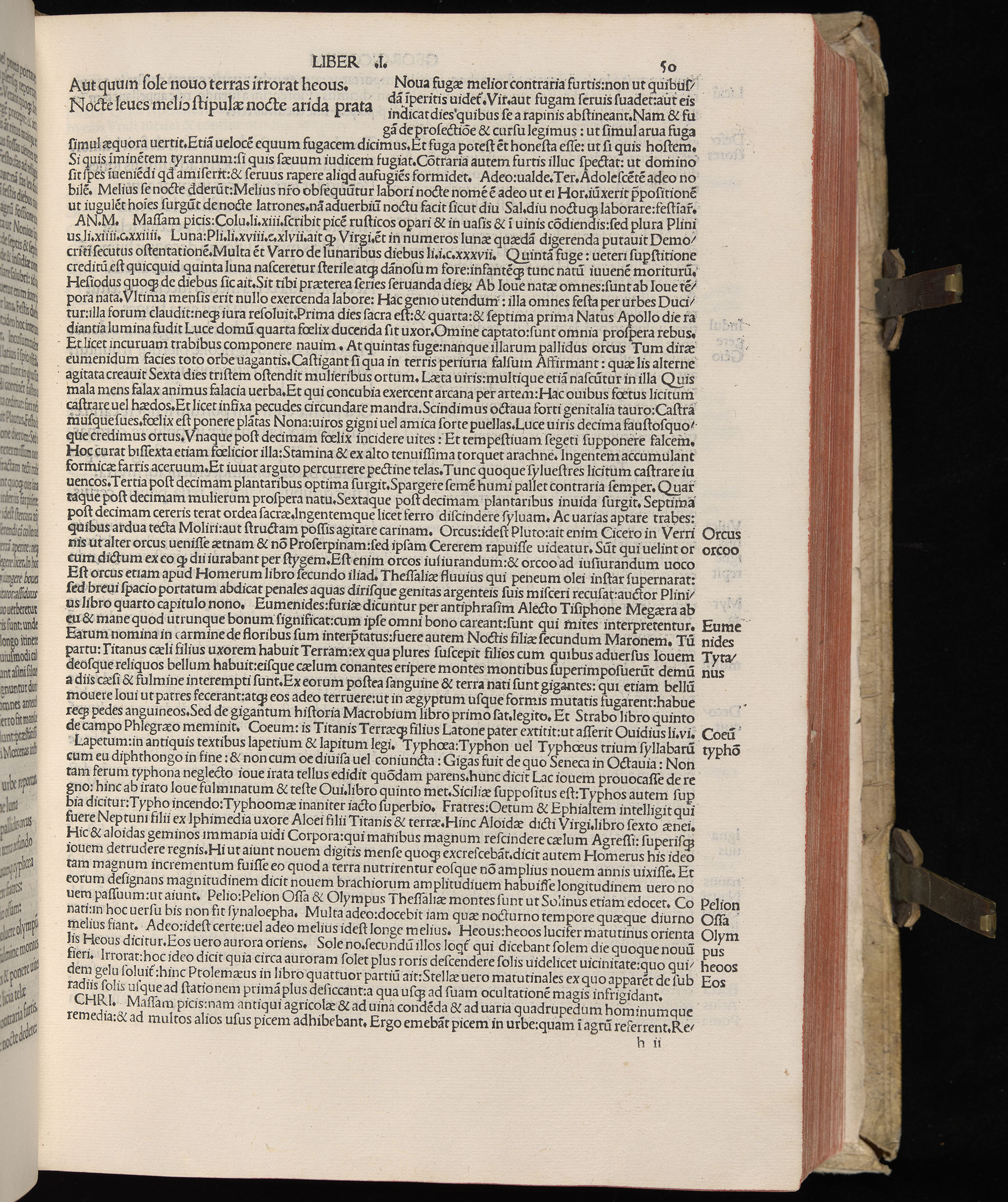 Vergilius cum c?mentariis quinque videlicet: Seruii, Landini, Ant. Mancinelli, Donati, Domitii. (M. Vegius' Book XIII addition to the Aen. Also Priapeia and Catalecta.) / Colophon: Impressu Venetiis per Bartolome? de Zanis de Portesio. . . . M.cccc.xciii. Stamped vellum with clasps. Very rare. Fol. - Image 119