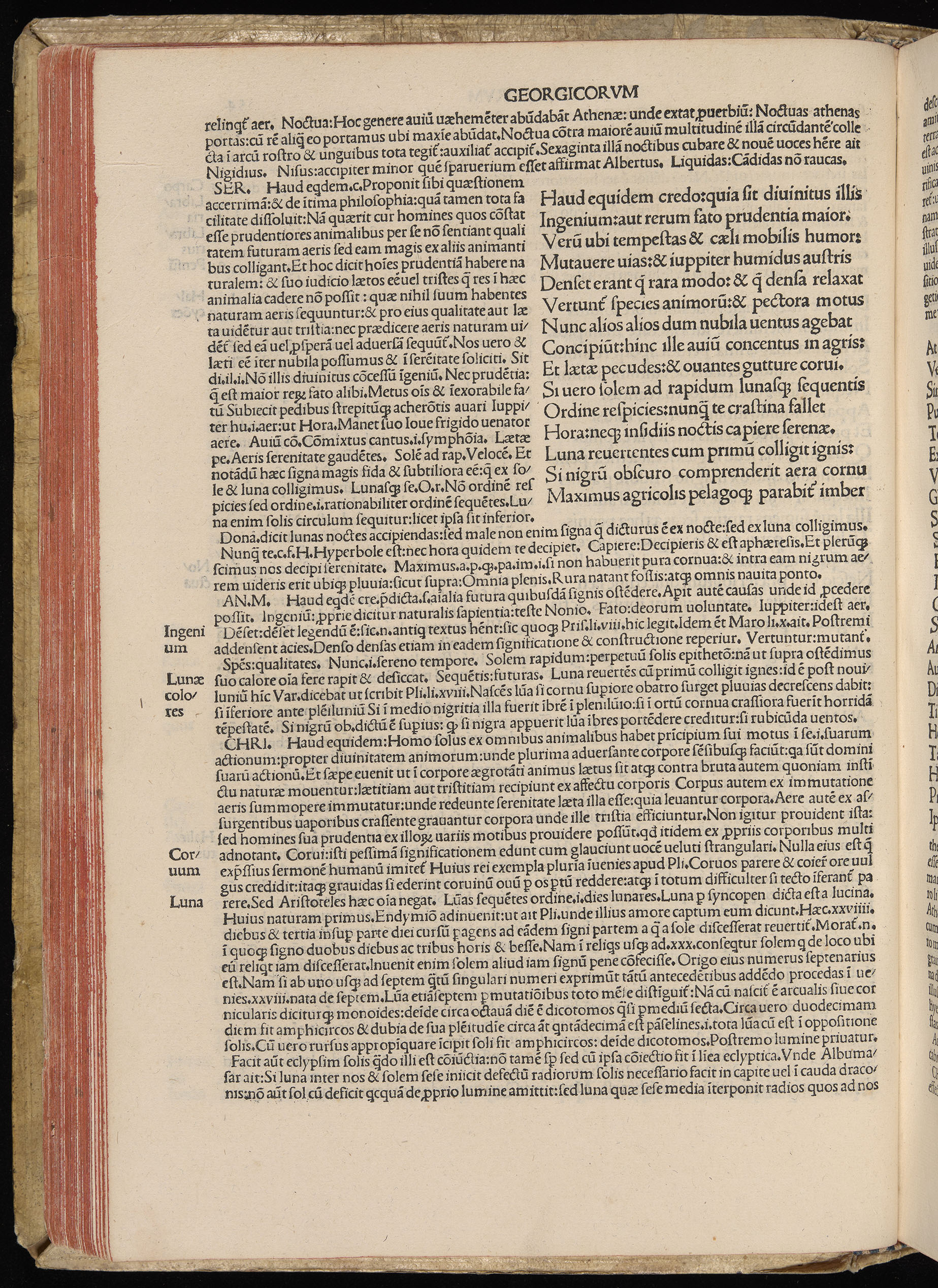Vergilius cum c?mentariis quinque videlicet: Seruii, Landini, Ant. Mancinelli, Donati, Domitii. (M. Vegius' Book XIII addition to the Aen. Also Priapeia and Catalecta.) / Colophon: Impressu Venetiis per Bartolome? de Zanis de Portesio. . . . M.cccc.xciii. Stamped vellum with clasps. Very rare. Fol. - Image 128
