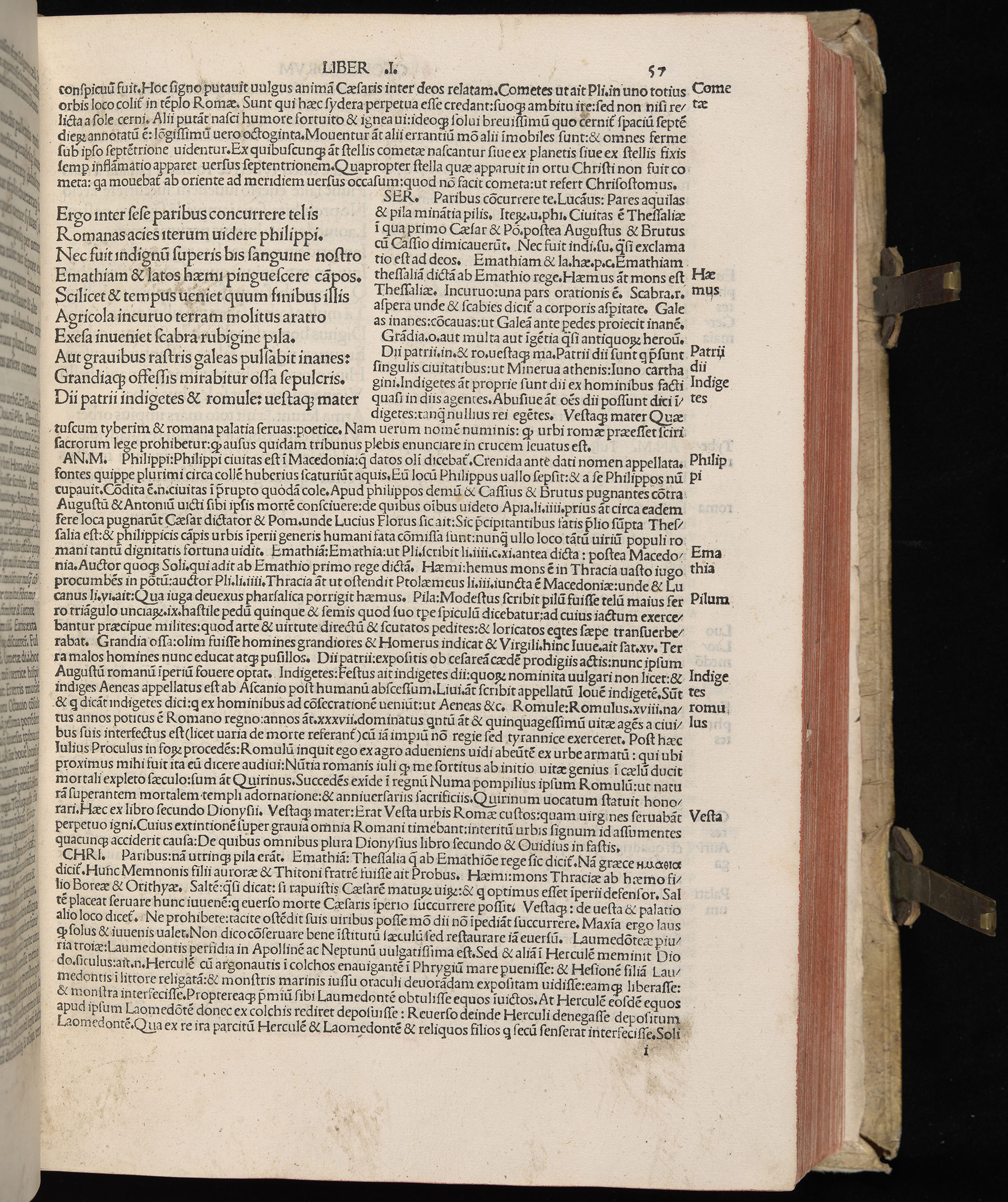 Vergilius cum c?mentariis quinque videlicet: Seruii, Landini, Ant. Mancinelli, Donati, Domitii. (M. Vegius' Book XIII addition to the Aen. Also Priapeia and Catalecta.) / Colophon: Impressu Venetiis per Bartolome? de Zanis de Portesio. . . . M.cccc.xciii. Stamped vellum with clasps. Very rare. Fol. - Image 133