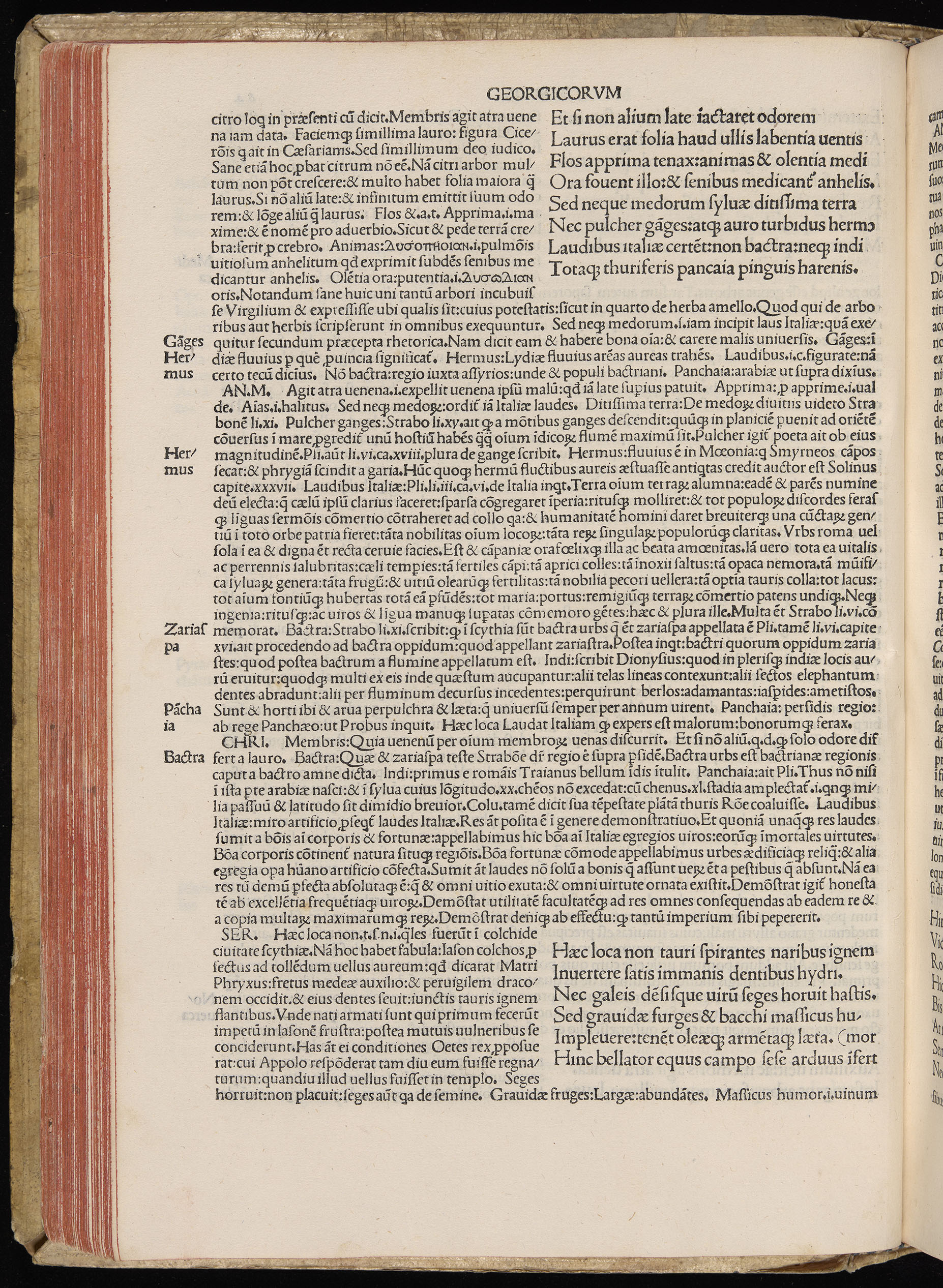Vergilius cum c?mentariis quinque videlicet: Seruii, Landini, Ant. Mancinelli, Donati, Domitii. (M. Vegius' Book XIII addition to the Aen. Also Priapeia and Catalecta.) / Colophon: Impressu Venetiis per Bartolome? de Zanis de Portesio. . . . M.cccc.xciii. Stamped vellum with clasps. Very rare. Fol. - Image 148