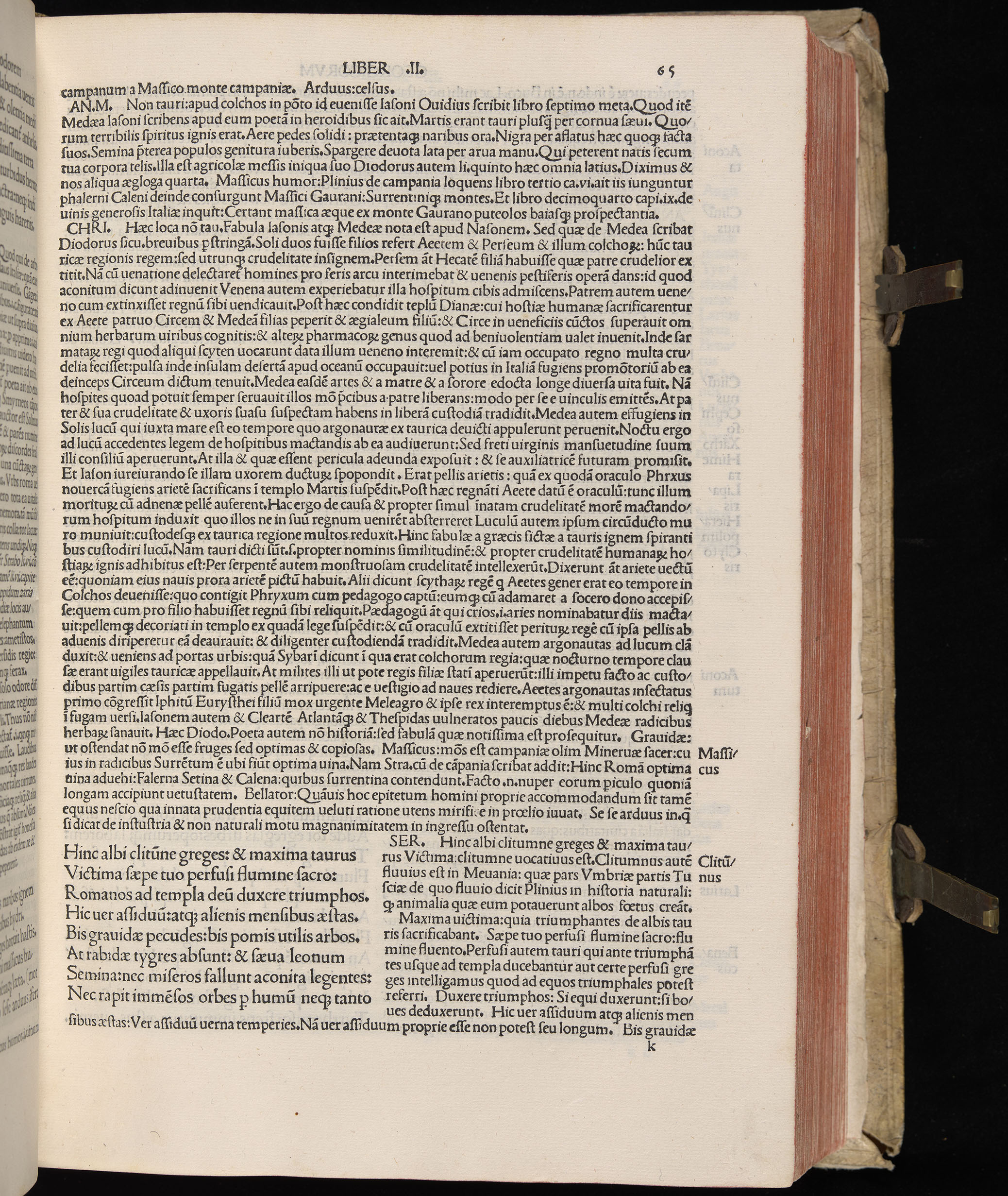 Vergilius cum c?mentariis quinque videlicet: Seruii, Landini, Ant. Mancinelli, Donati, Domitii. (M. Vegius' Book XIII addition to the Aen. Also Priapeia and Catalecta.) / Colophon: Impressu Venetiis per Bartolome? de Zanis de Portesio. . . . M.cccc.xciii. Stamped vellum with clasps. Very rare. Fol. - Image 149
