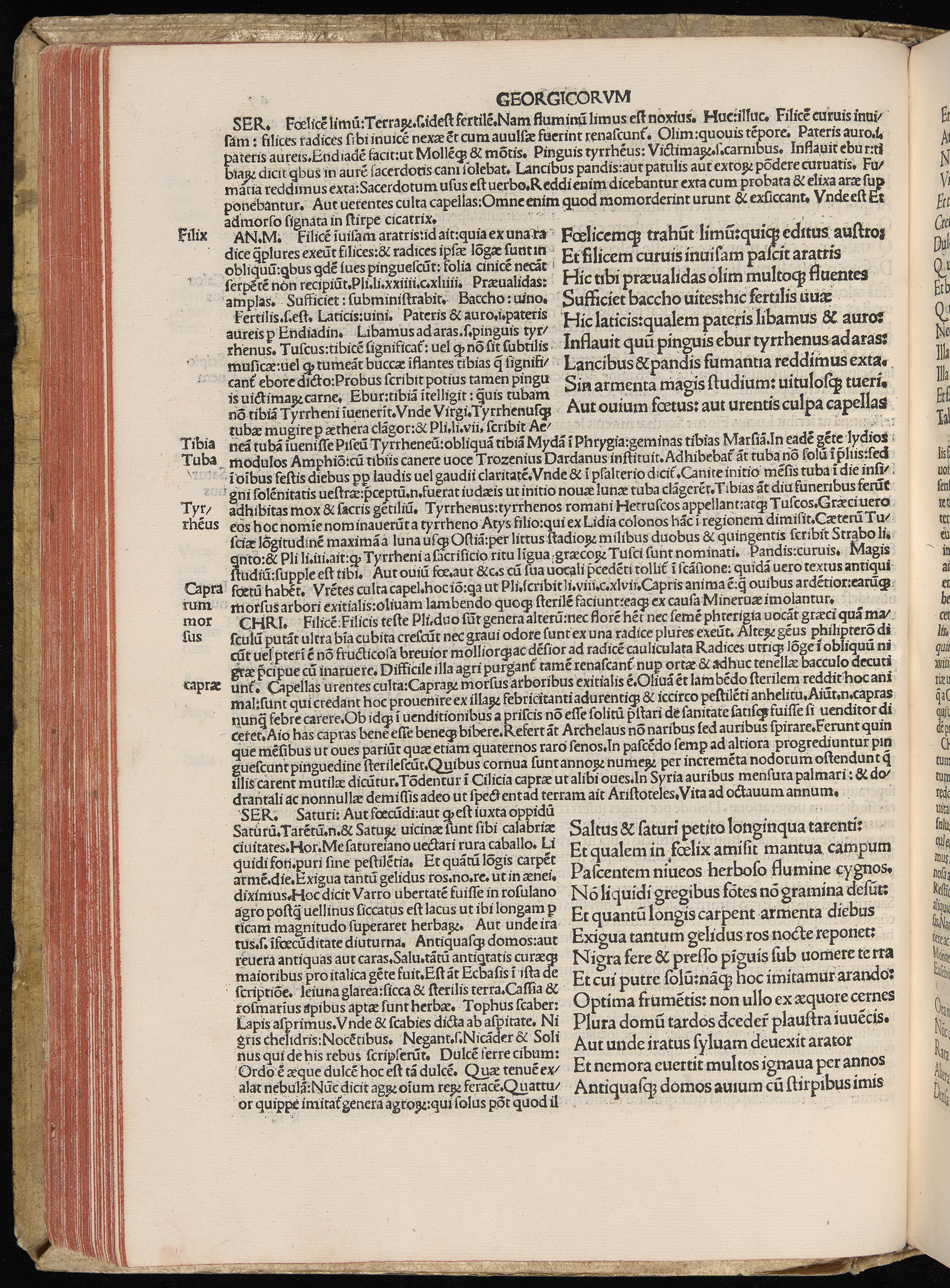 Vergilius cum c?mentariis quinque videlicet: Seruii, Landini, Ant. Mancinelli, Donati, Domitii. (M. Vegius' Book XIII addition to the Aen. Also Priapeia and Catalecta.) / Colophon: Impressu Venetiis per Bartolome? de Zanis de Portesio. . . . M.cccc.xciii. Stamped vellum with clasps. Very rare. Fol. - Image 154