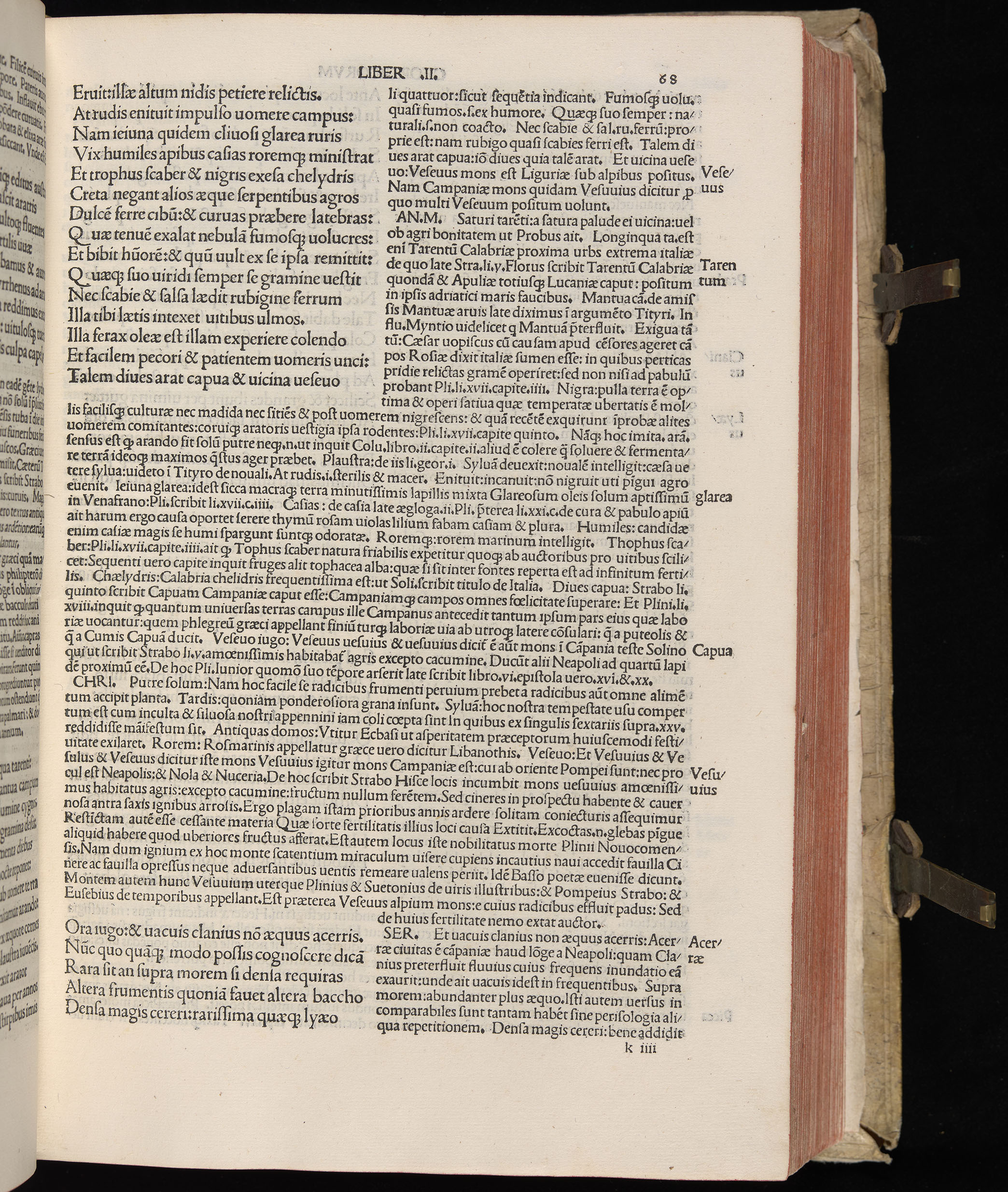 Vergilius cum c?mentariis quinque videlicet: Seruii, Landini, Ant. Mancinelli, Donati, Domitii. (M. Vegius' Book XIII addition to the Aen. Also Priapeia and Catalecta.) / Colophon: Impressu Venetiis per Bartolome? de Zanis de Portesio. . . . M.cccc.xciii. Stamped vellum with clasps. Very rare. Fol. - Image 155
