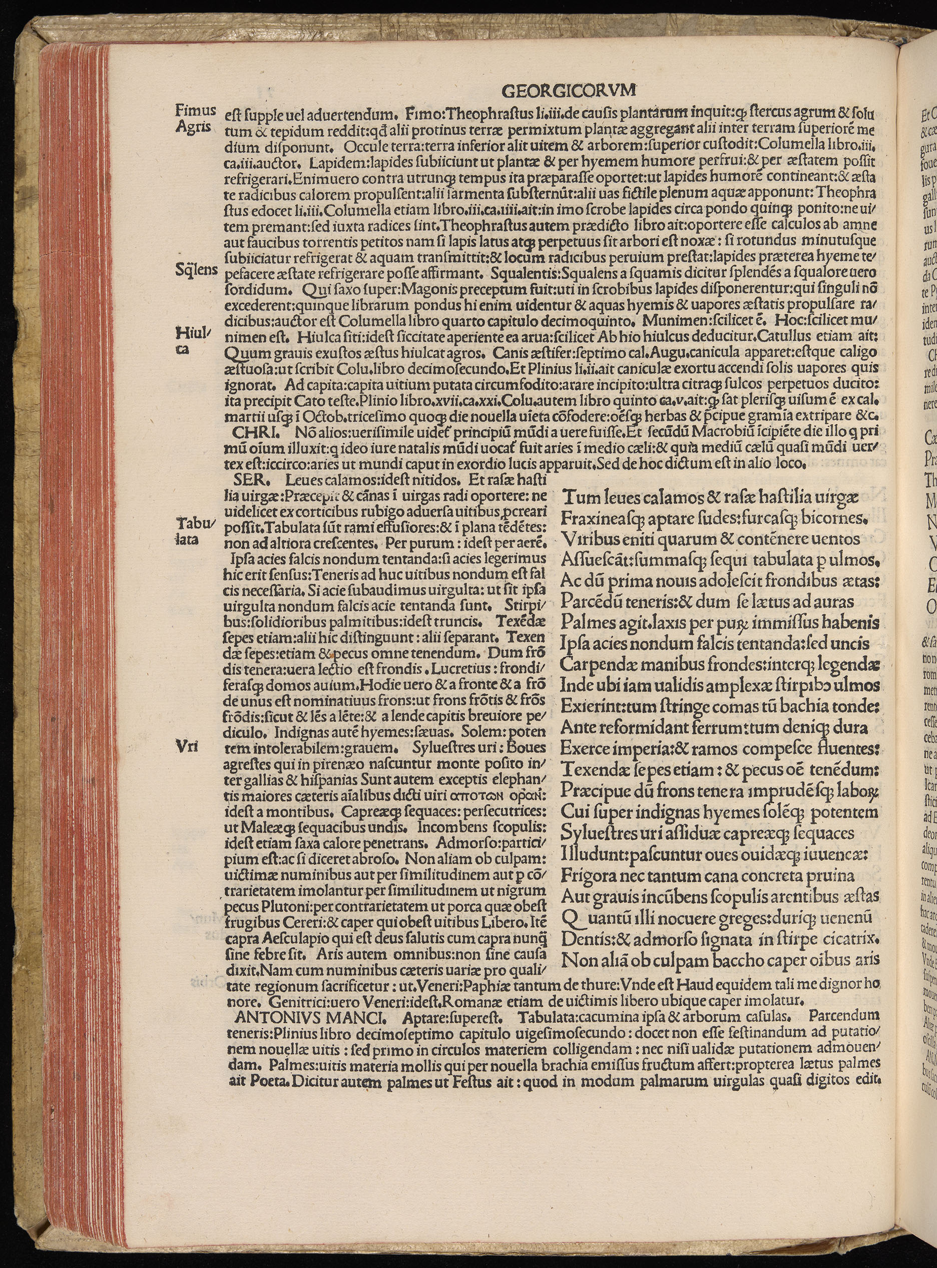 Vergilius cum c?mentariis quinque videlicet: Seruii, Landini, Ant. Mancinelli, Donati, Domitii. (M. Vegius' Book XIII addition to the Aen. Also Priapeia and Catalecta.) / Colophon: Impressu Venetiis per Bartolome? de Zanis de Portesio. . . . M.cccc.xciii. Stamped vellum with clasps. Very rare. Fol. - Image 162