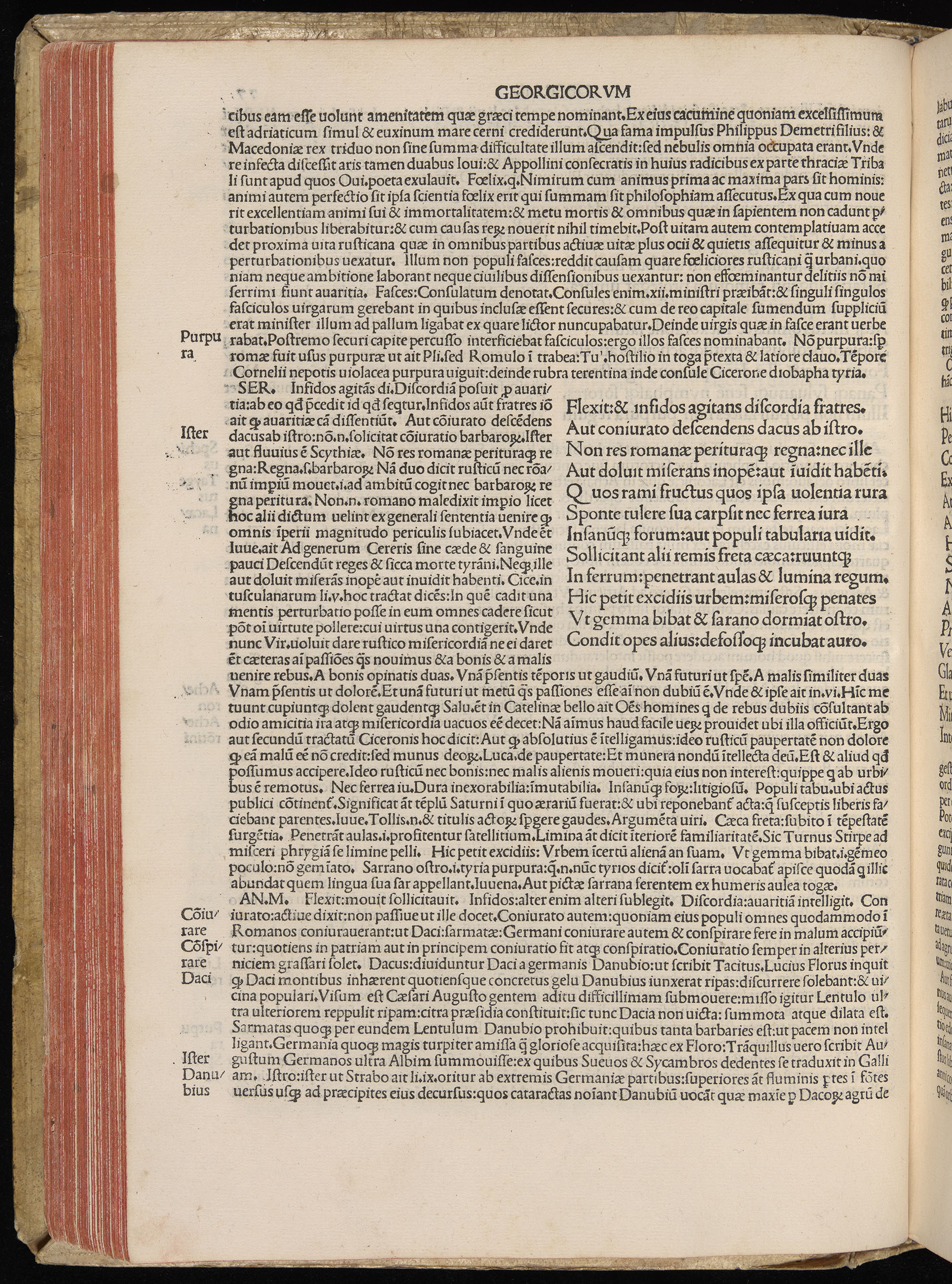 Vergilius cum c?mentariis quinque videlicet: Seruii, Landini, Ant. Mancinelli, Donati, Domitii. (M. Vegius' Book XIII addition to the Aen. Also Priapeia and Catalecta.) / Colophon: Impressu Venetiis per Bartolome? de Zanis de Portesio. . . . M.cccc.xciii. Stamped vellum with clasps. Very rare. Fol. - Image 174