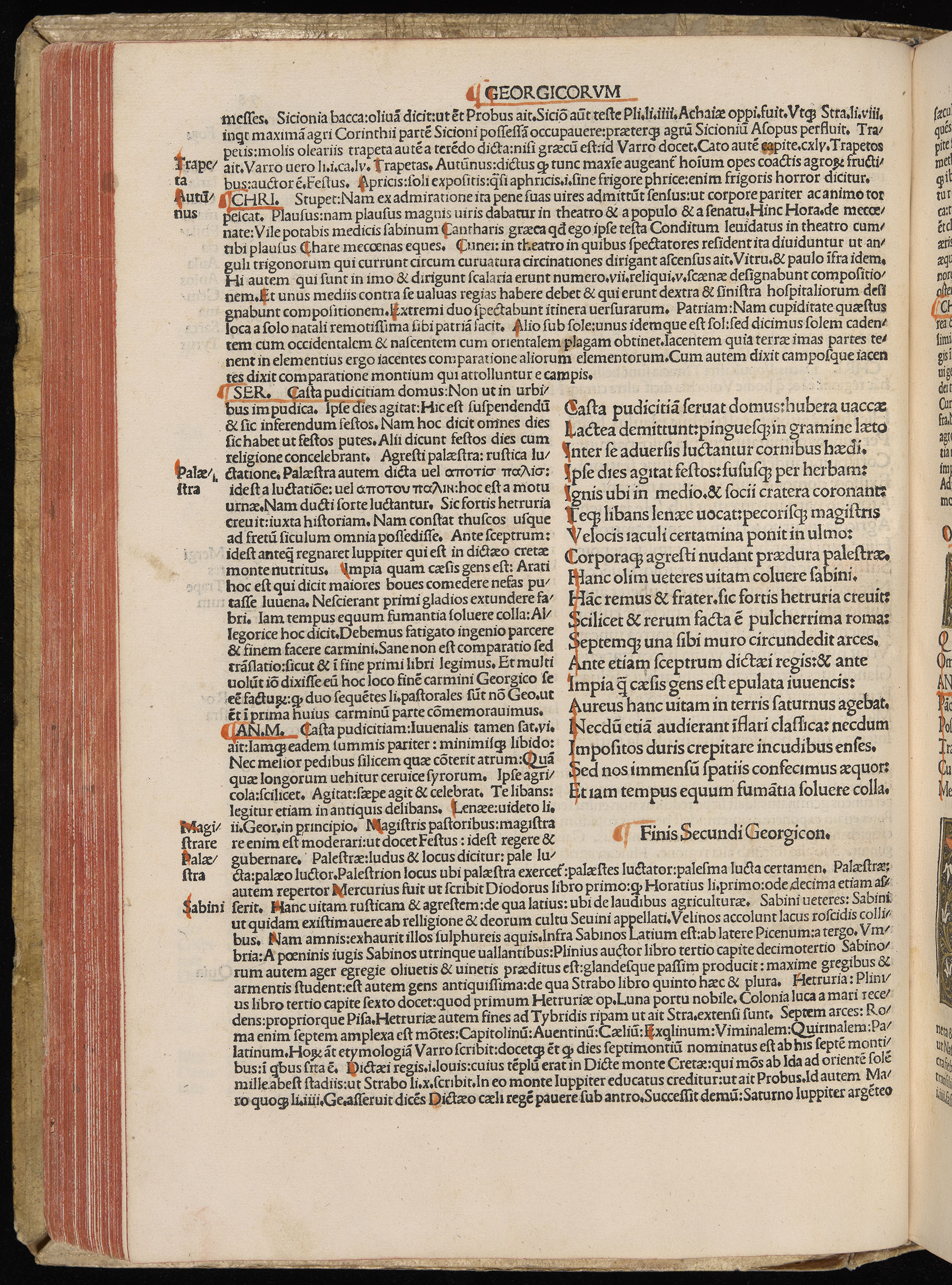 Vergilius cum c?mentariis quinque videlicet: Seruii, Landini, Ant. Mancinelli, Donati, Domitii. (M. Vegius' Book XIII addition to the Aen. Also Priapeia and Catalecta.) / Colophon: Impressu Venetiis per Bartolome? de Zanis de Portesio. . . . M.cccc.xciii. Stamped vellum with clasps. Very rare. Fol. - Image 176
