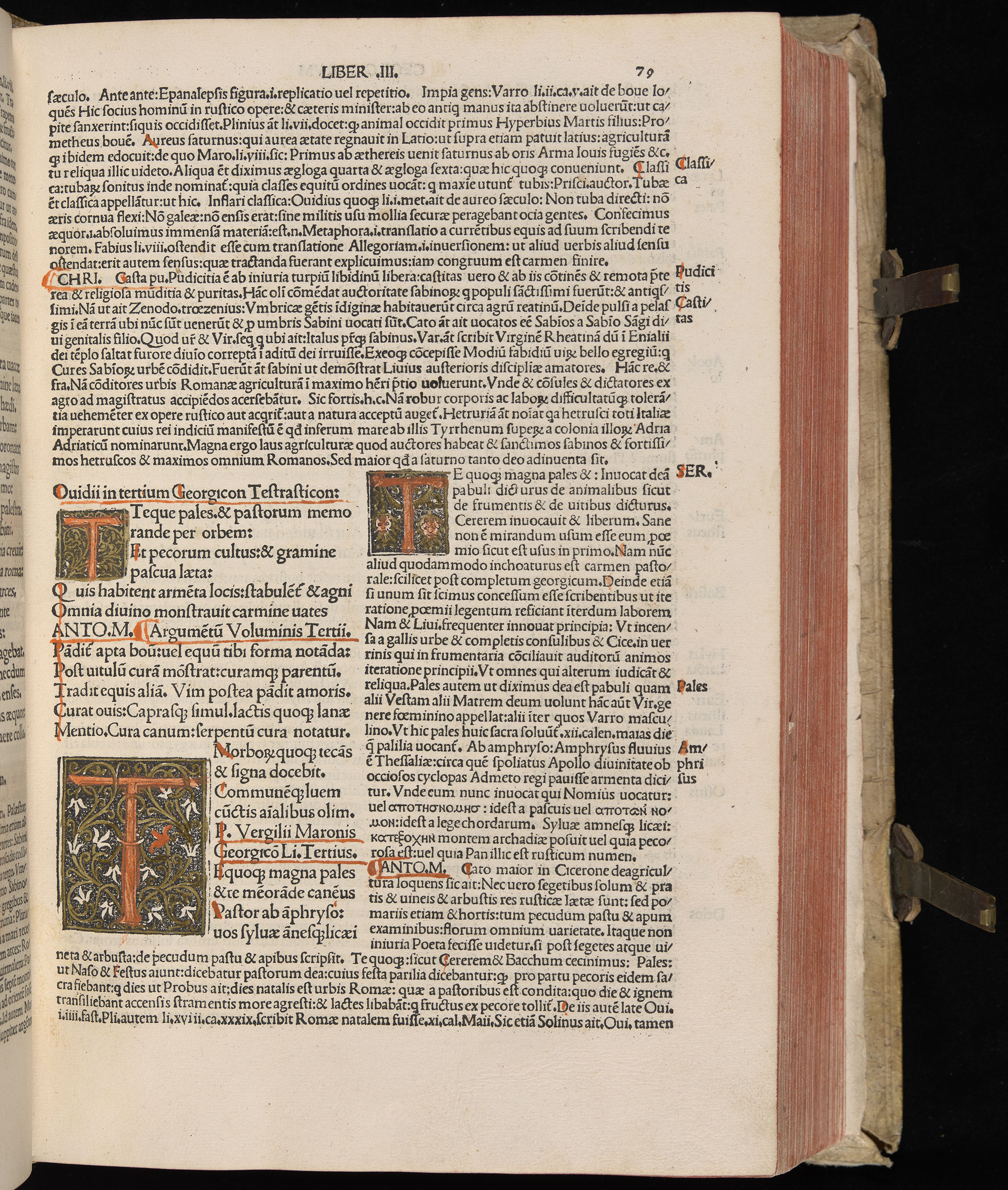 Vergilius cum c?mentariis quinque videlicet: Seruii, Landini, Ant. Mancinelli, Donati, Domitii. (M. Vegius' Book XIII addition to the Aen. Also Priapeia and Catalecta.) / Colophon: Impressu Venetiis per Bartolome? de Zanis de Portesio. . . . M.cccc.xciii. Stamped vellum with clasps. Very rare. Fol. - Image 177