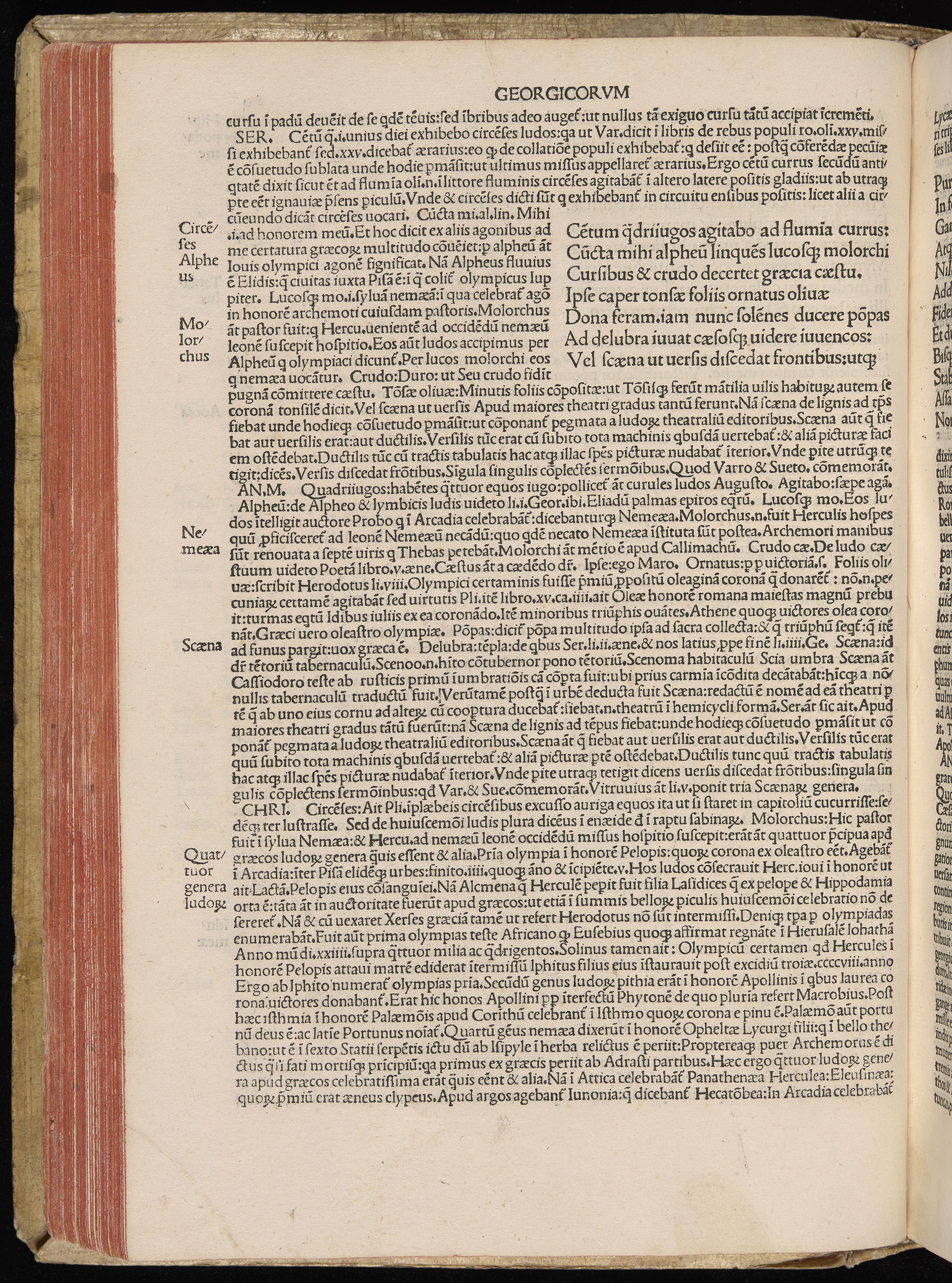 Vergilius cum c?mentariis quinque videlicet: Seruii, Landini, Ant. Mancinelli, Donati, Domitii. (M. Vegius' Book XIII addition to the Aen. Also Priapeia and Catalecta.) / Colophon: Impressu Venetiis per Bartolome? de Zanis de Portesio. . . . M.cccc.xciii. Stamped vellum with clasps. Very rare. Fol. - Image 180