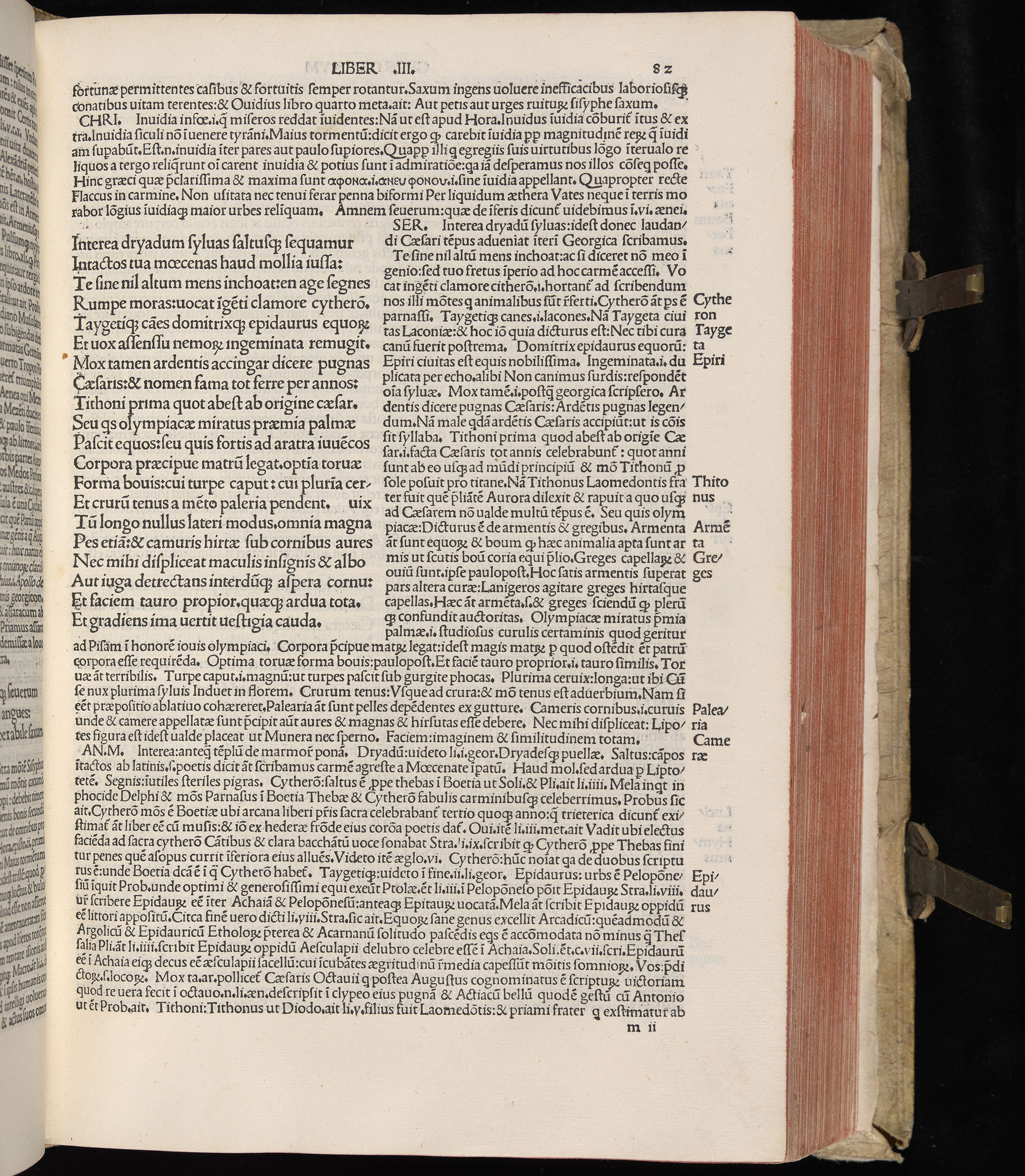Vergilius cum c?mentariis quinque videlicet: Seruii, Landini, Ant. Mancinelli, Donati, Domitii. (M. Vegius' Book XIII addition to the Aen. Also Priapeia and Catalecta.) / Colophon: Impressu Venetiis per Bartolome? de Zanis de Portesio. . . . M.cccc.xciii. Stamped vellum with clasps. Very rare. Fol. - Image 183